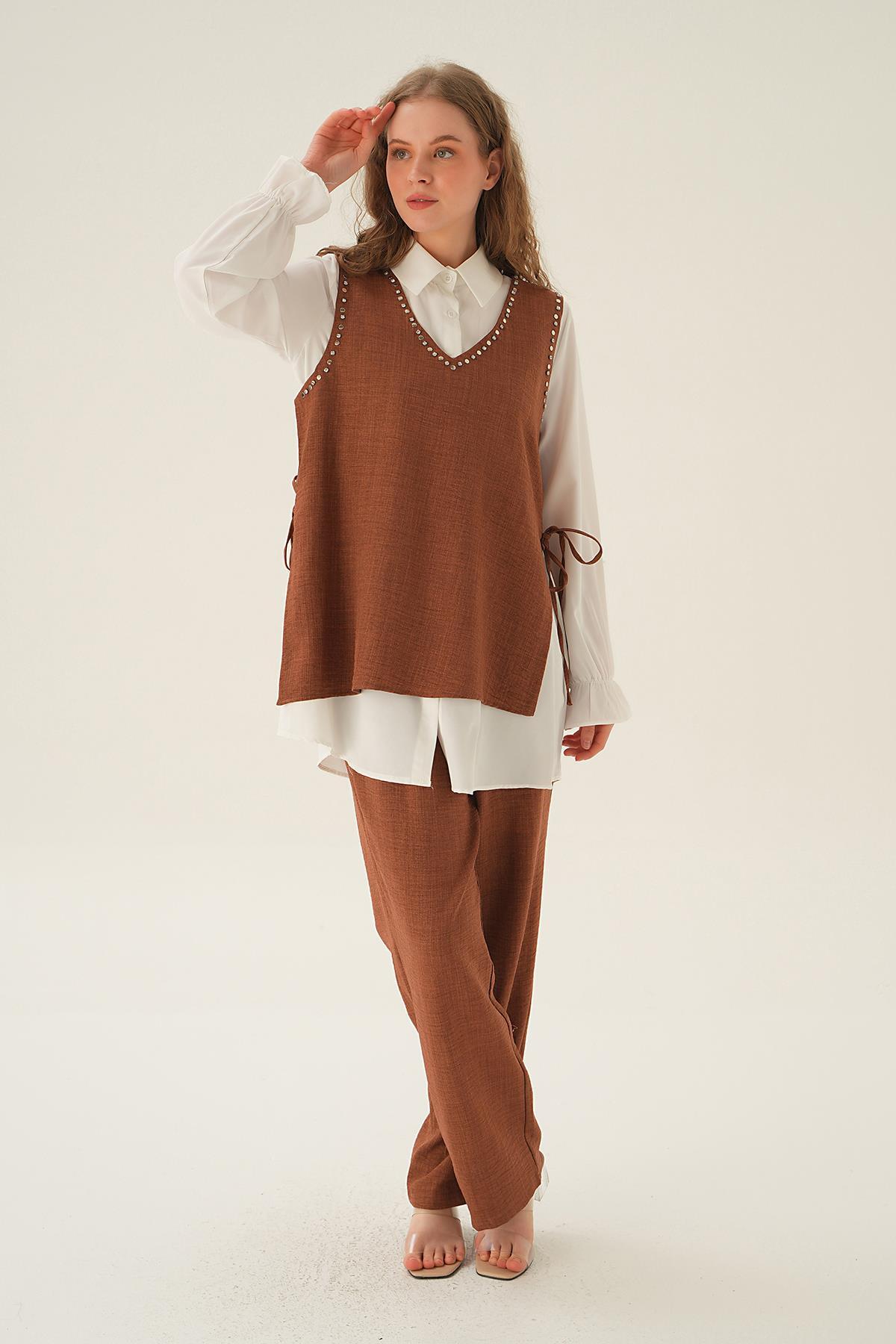 Kahve Taş Detay 3'lü Takım 4053A - 2