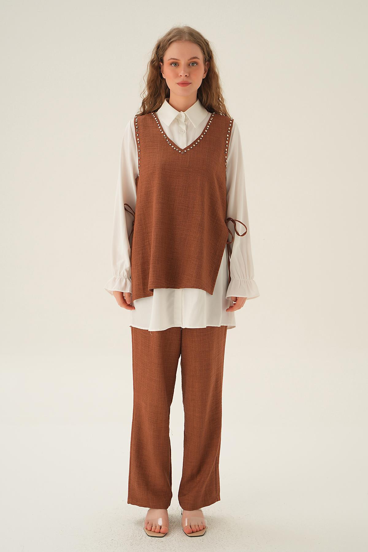 Kahve Taş Detay 3'lü Takım 4053A - 6