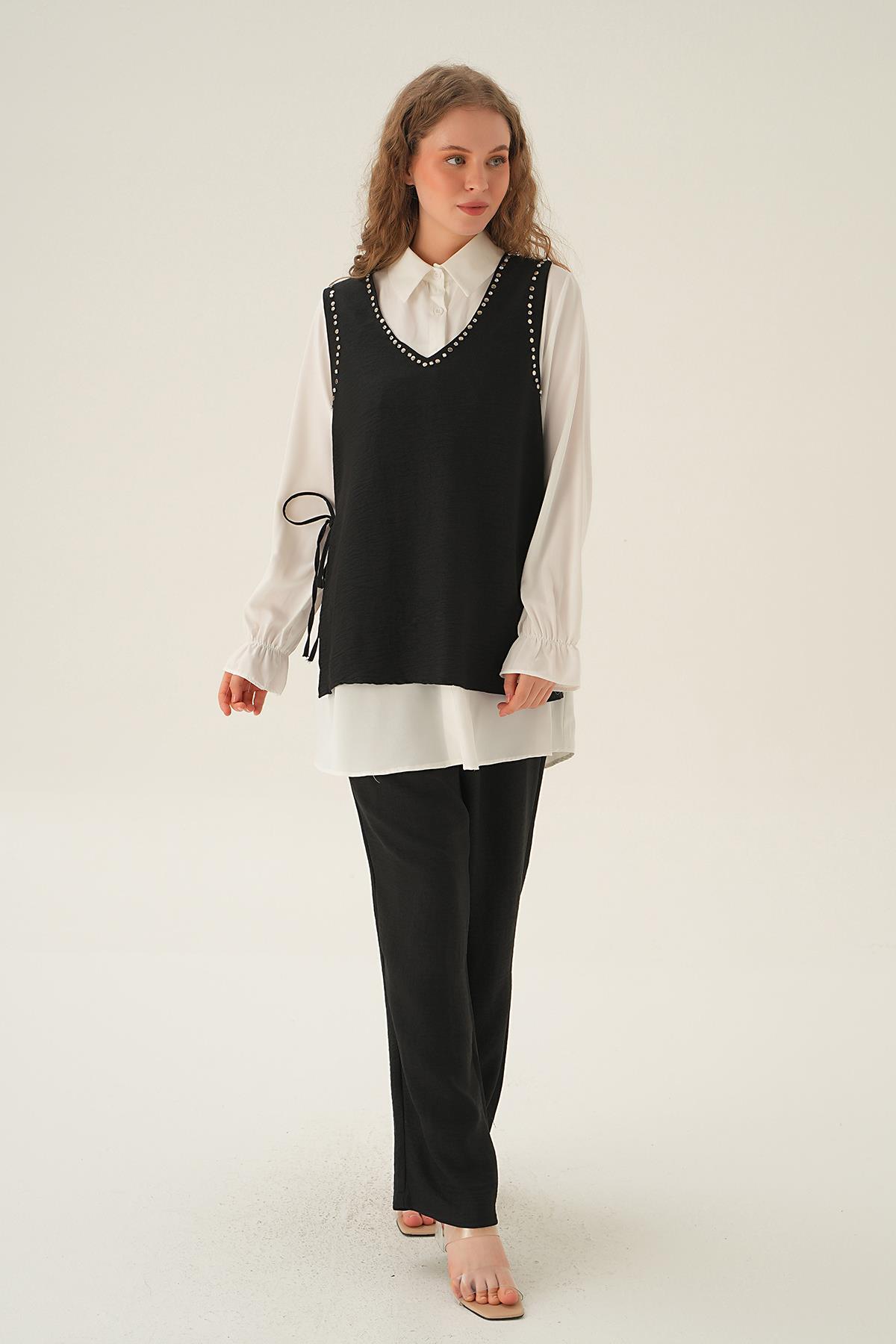 4053A Taş Detay 3'lü Takım Siyah - 2