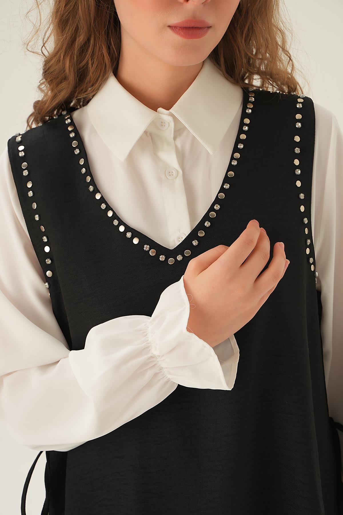 4053A Taş Detay 3'lü Takım Siyah - 6