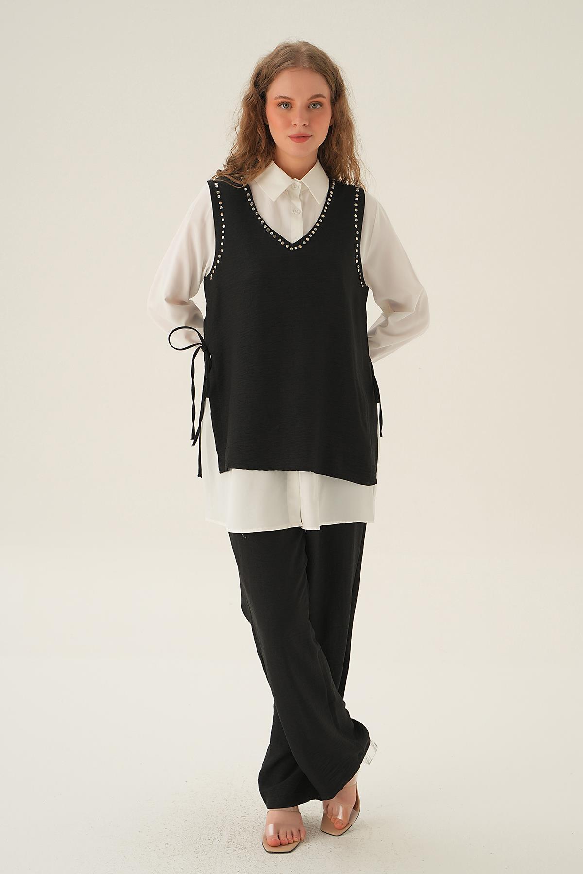 Siyah Taş Detay 3'lü Takım 4053A - 3