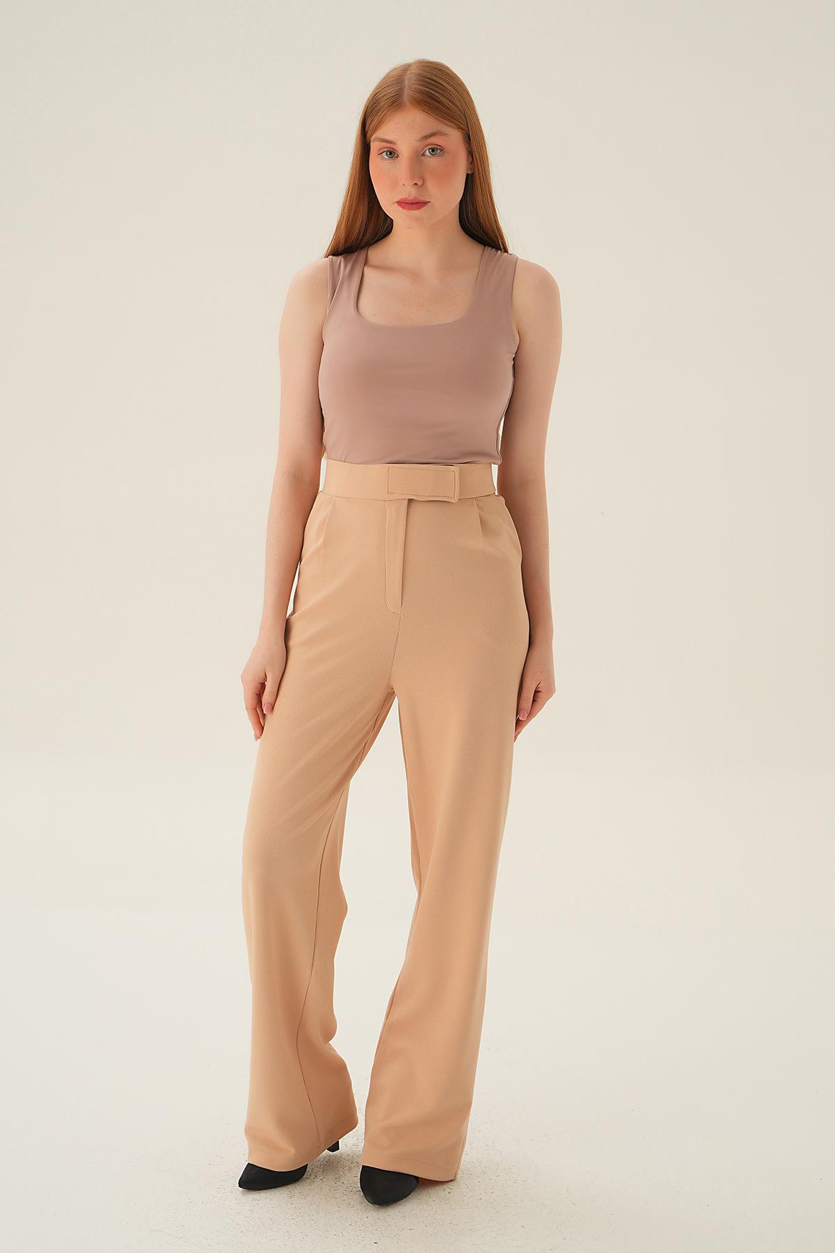 4055A Cırtlı Palazzo Pantolon Bej - 5
