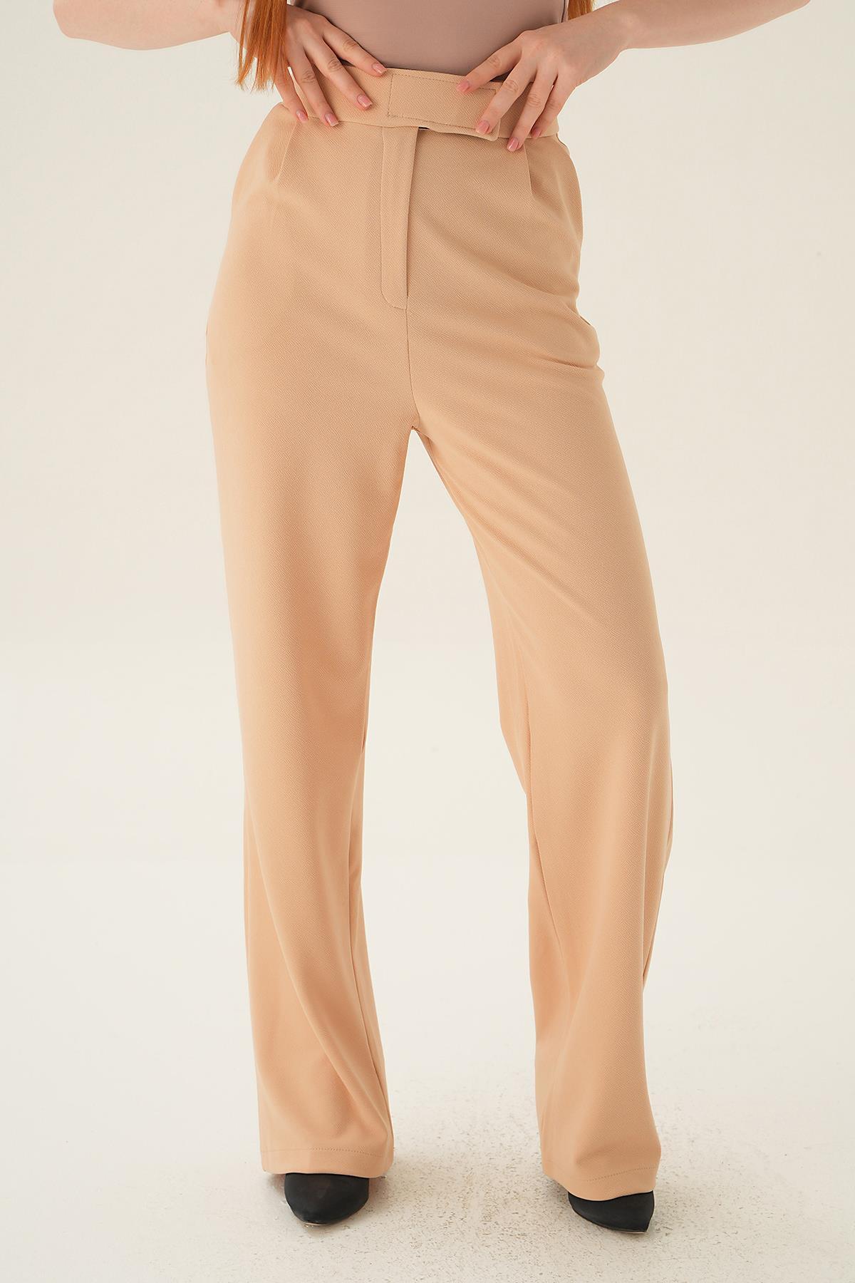 Bej Cırtlı Palazzo Pantolon 4055A - 1