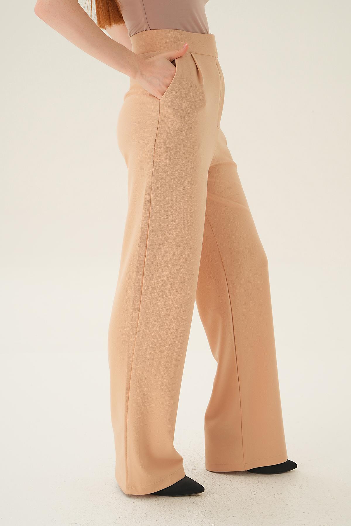 Bej Cırtlı Palazzo Pantolon 4055A - 2