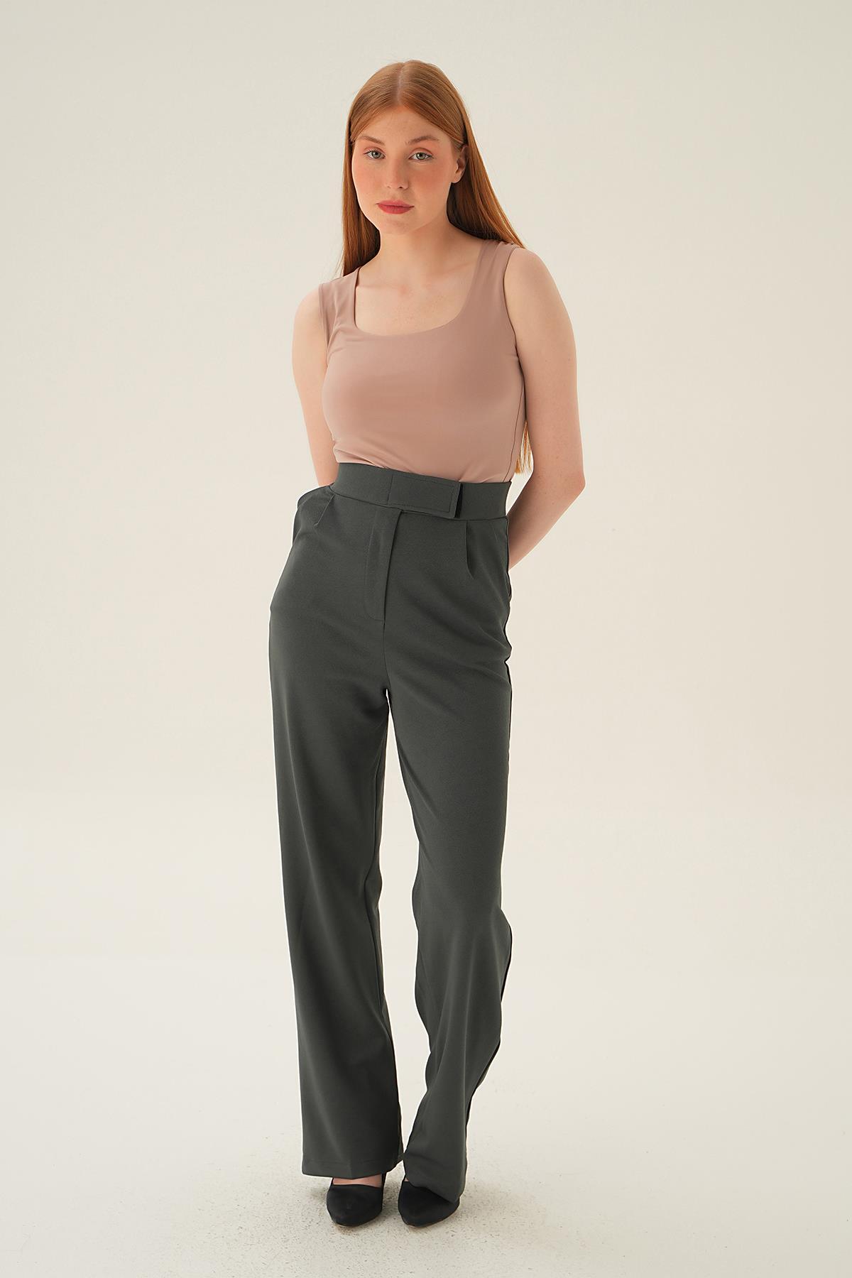 4055A Cırtlı Palazzo Pantolon Füme - 2