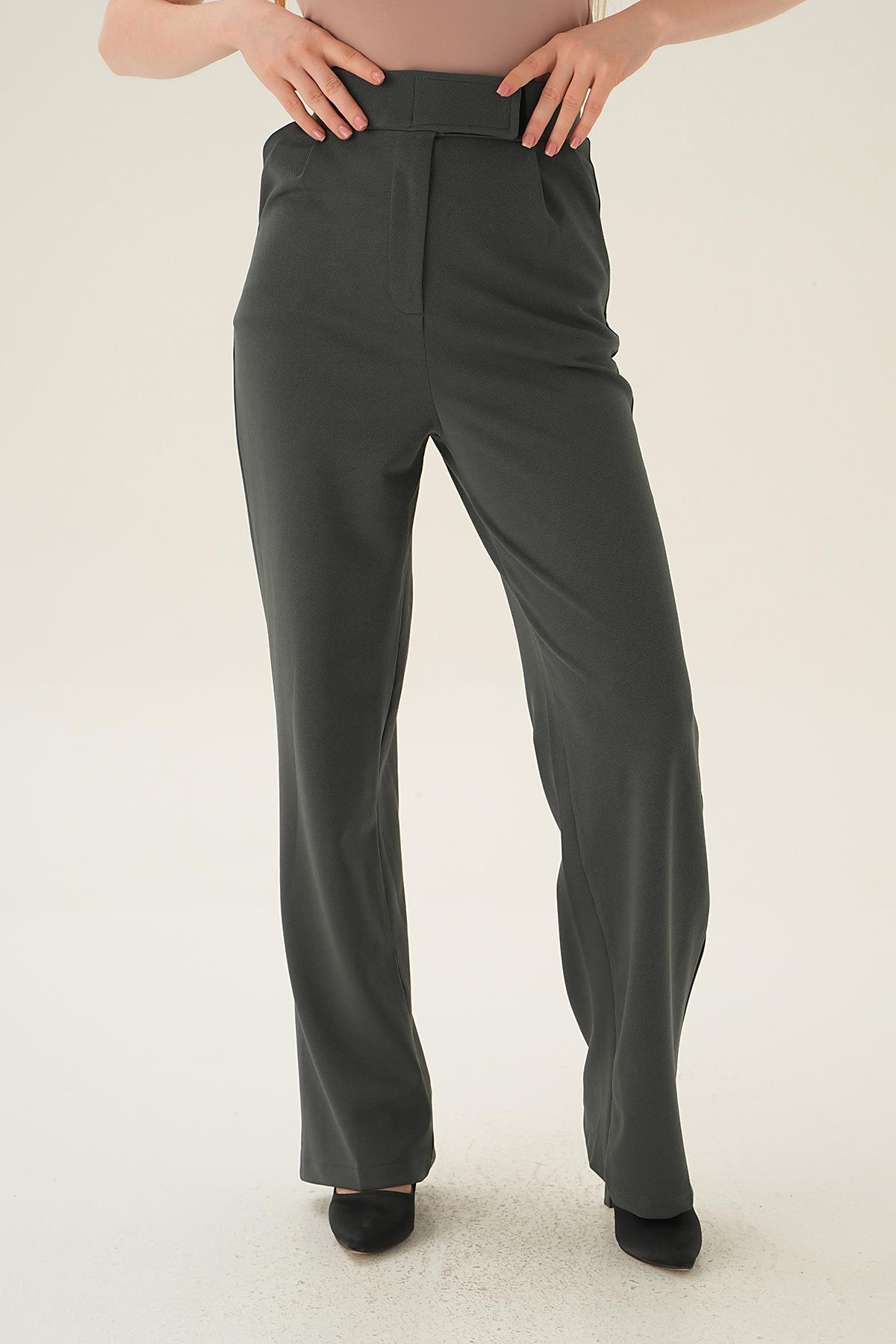 Füme Cırtlı Palazzo Pantolon 4055A - 1