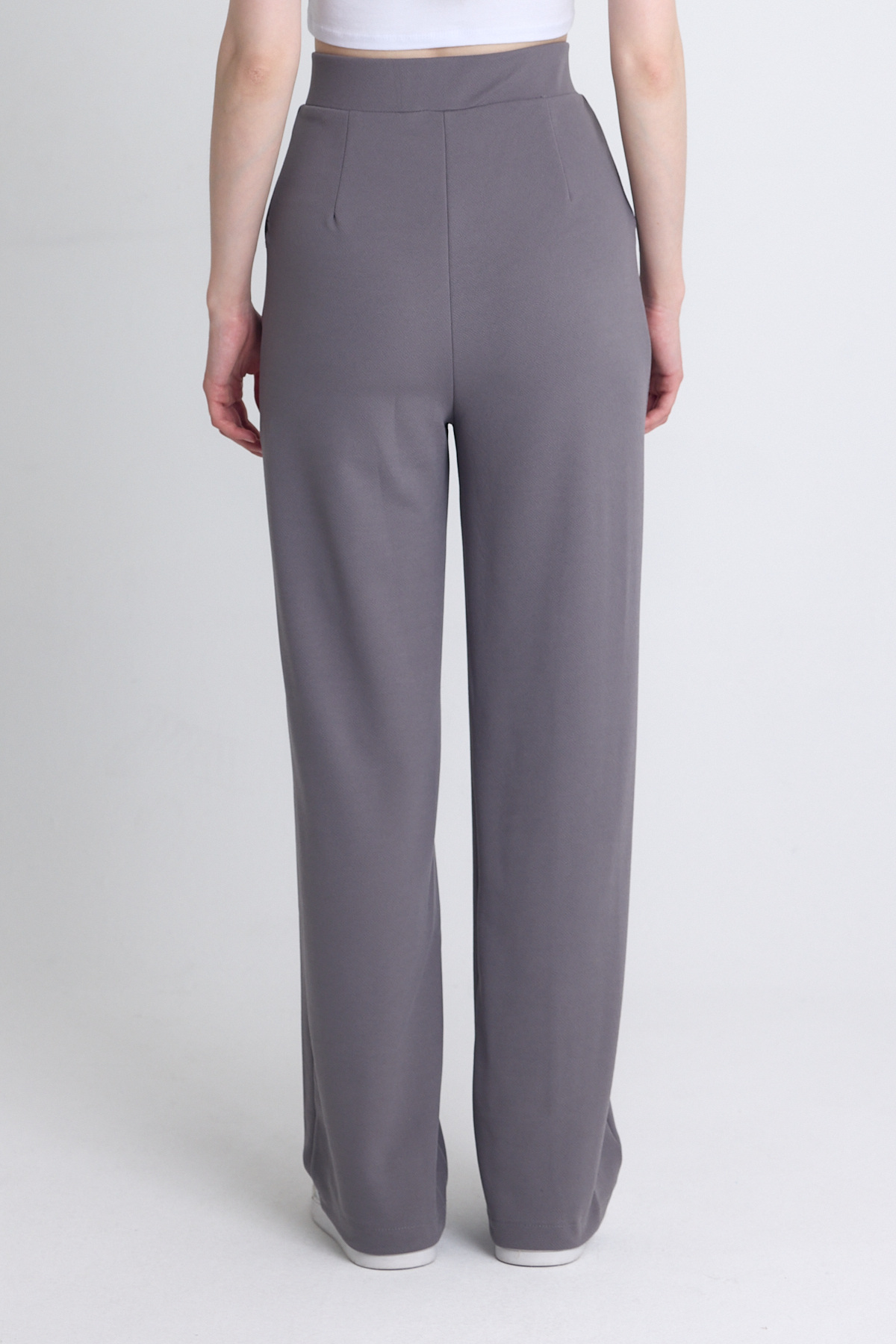 Gri Likralı Cırt Kapama Detaylı Palazzo Pantolon 4055A - 5