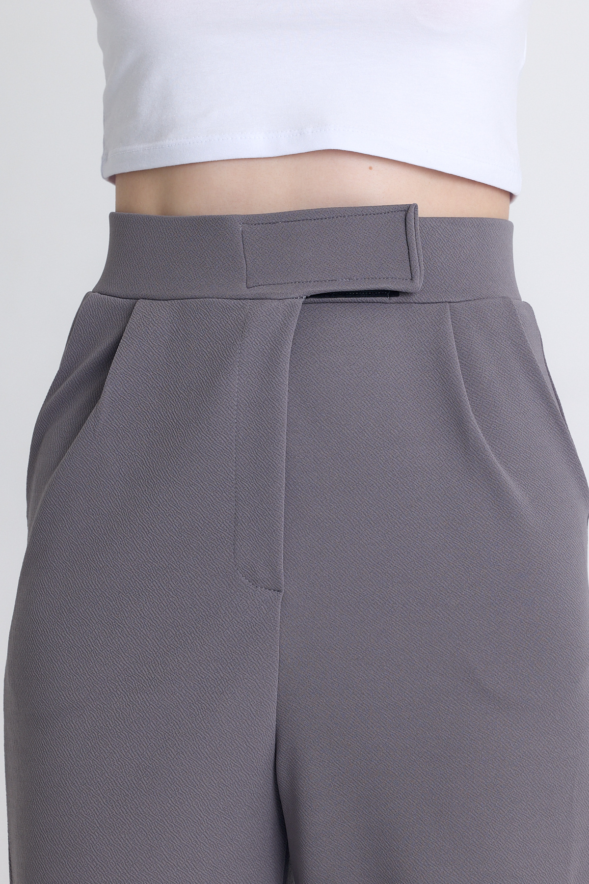 Gri Likralı Cırt Kapama Detaylı Palazzo Pantolon 4055A - 4