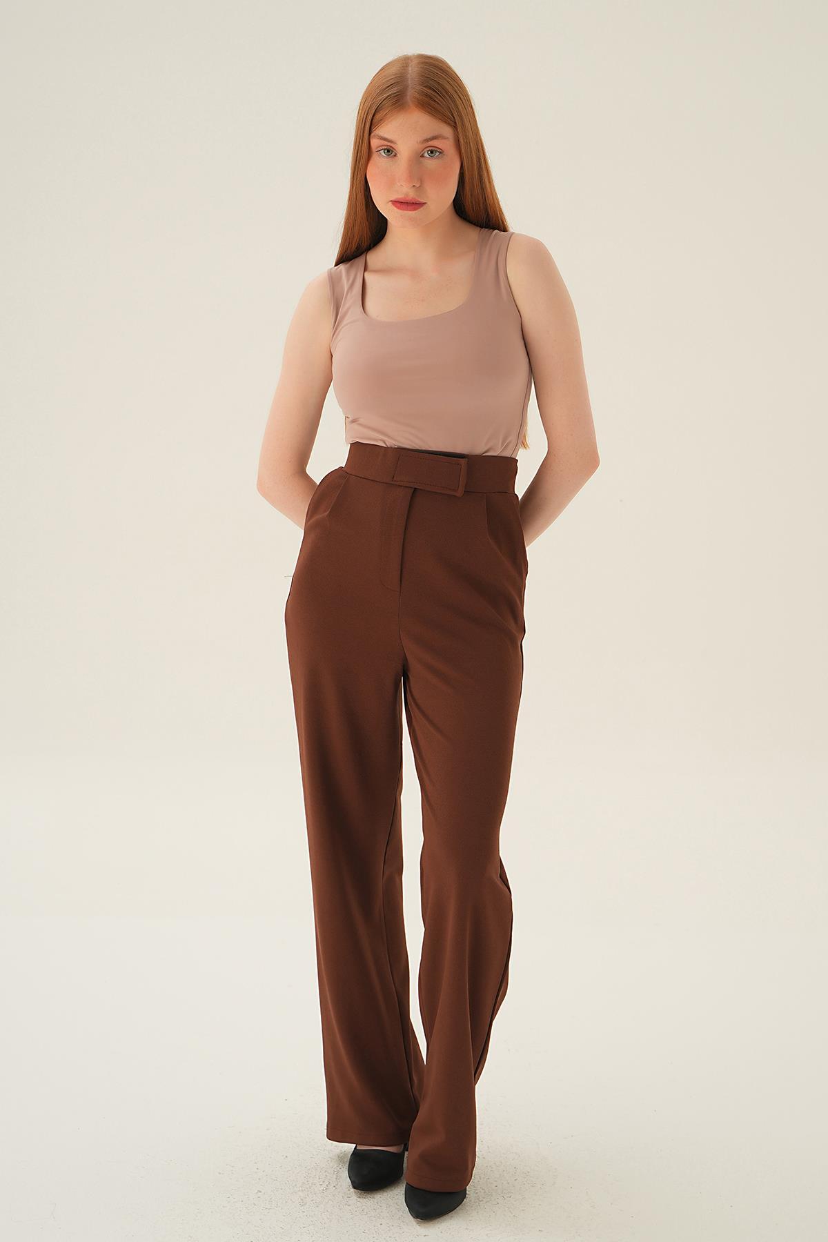 4055A Cırtlı Palazzo Pantolon Kahve - 2