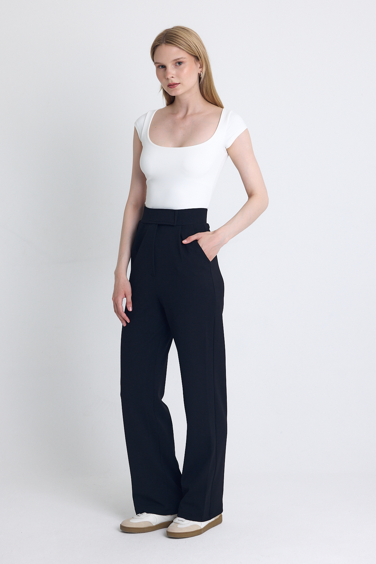 Siyah Likralı Cırt Kapama Detaylı Palazzo Pantolon 4055A - RAYS