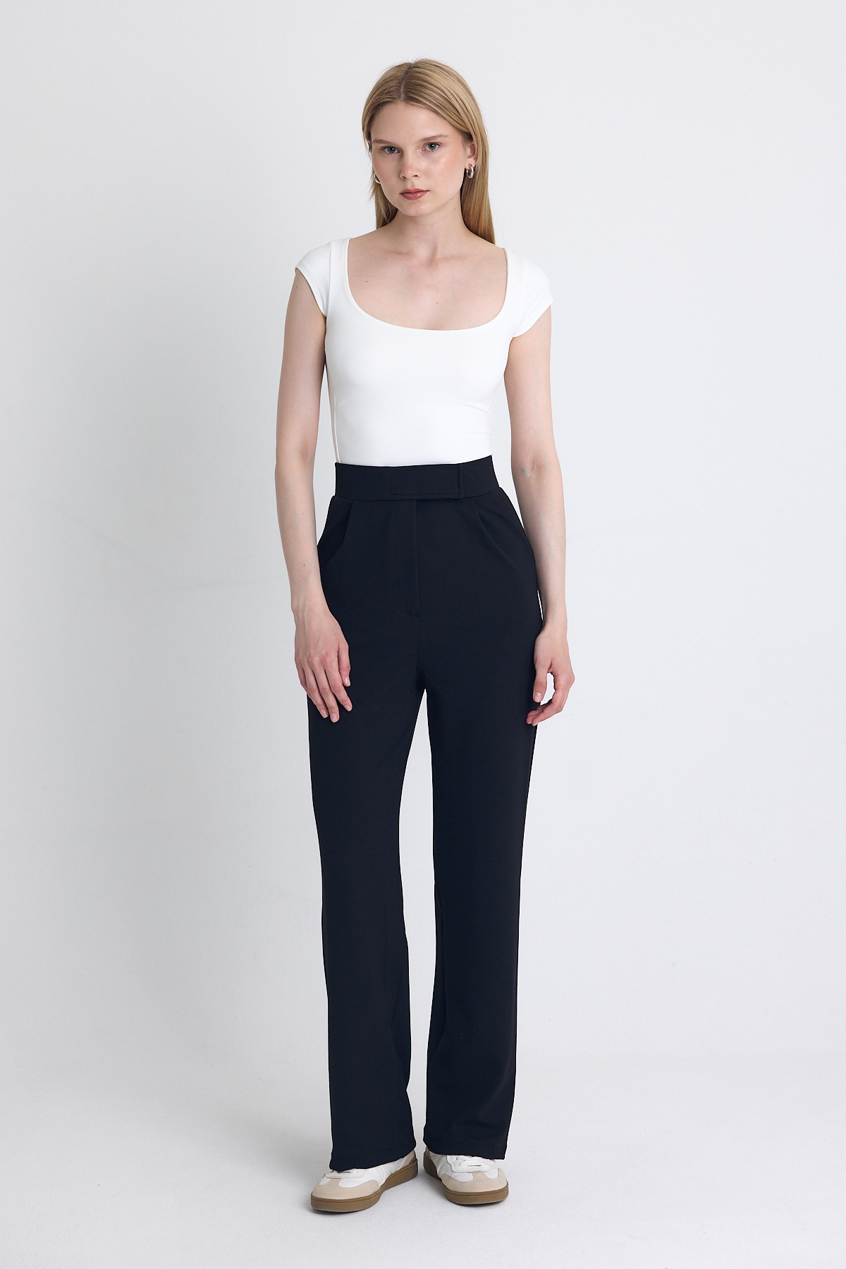 Siyah Likralı Cırt Kapama Detaylı Palazzo Pantolon 4055A - RAYS