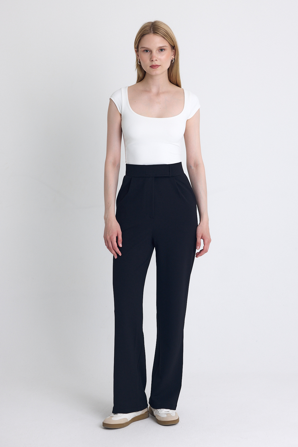 Siyah Likralı Cırt Kapama Detaylı Palazzo Pantolon 4055A - 1