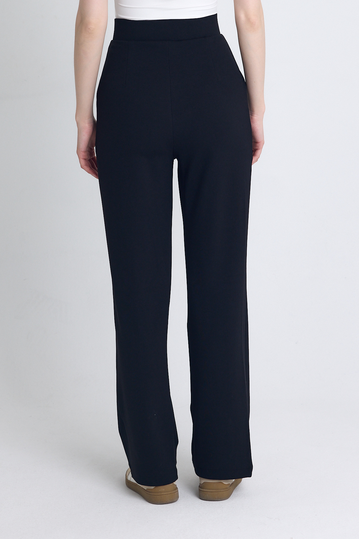 Siyah Likralı Cırt Kapama Detaylı Palazzo Pantolon 4055A - 5