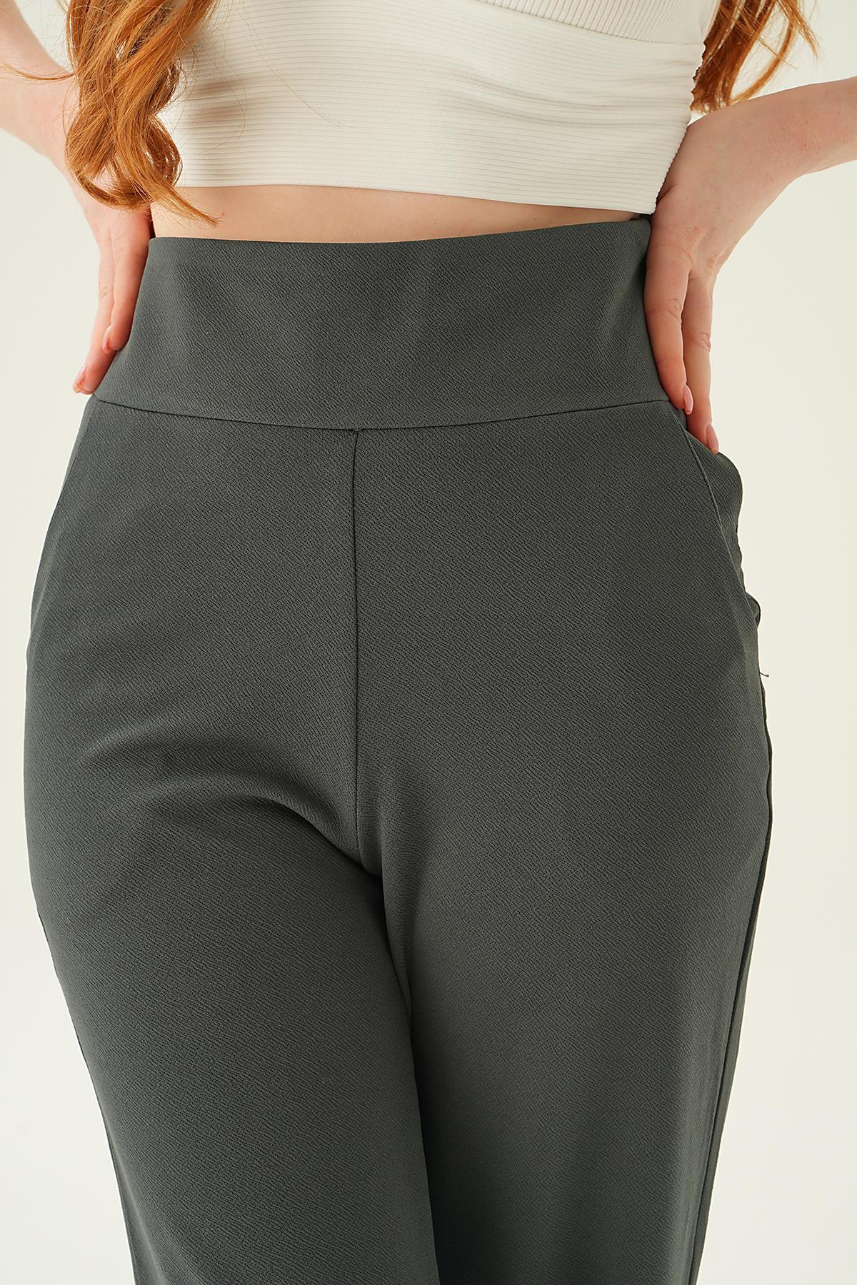 Füme Yüksek Bel Cepli Palazzo Pantolon 4056A - 6