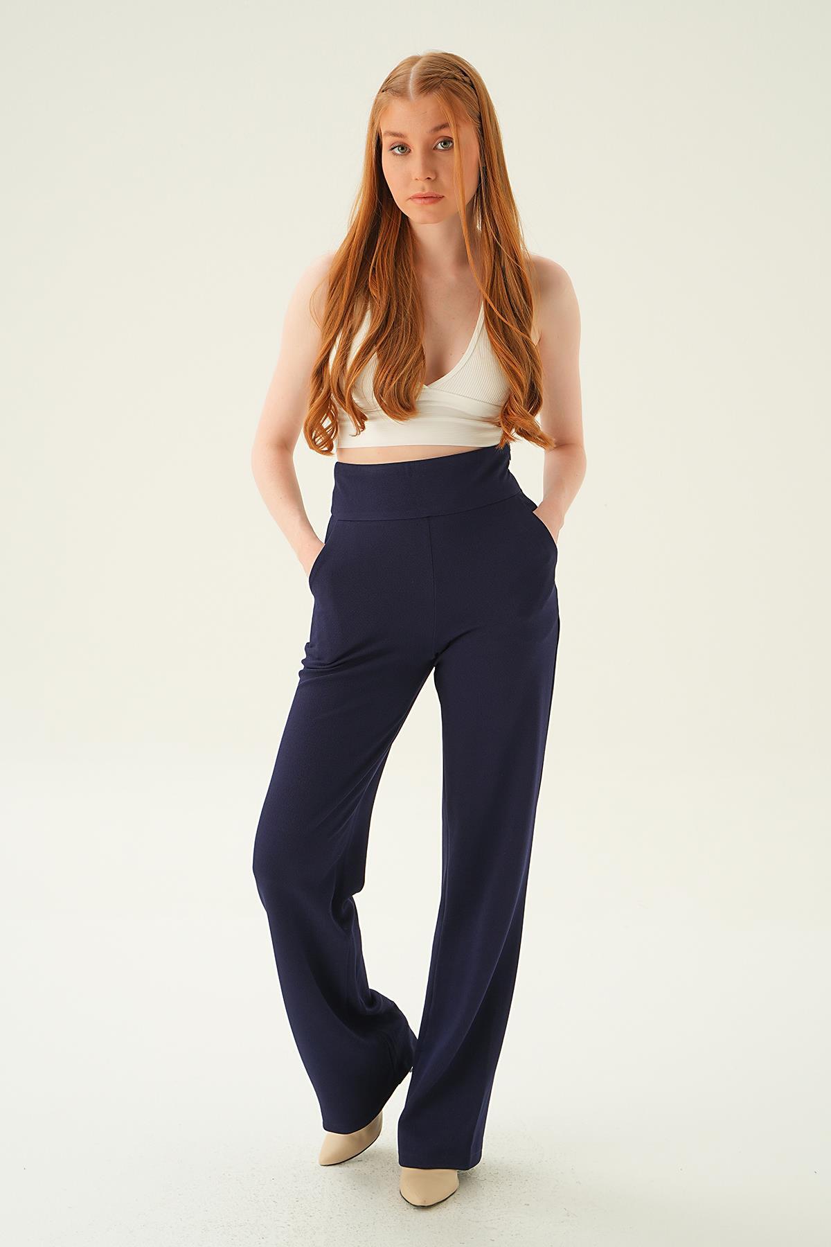 4056A Yüksek Bel Cepli Palazzo Pantolon Laci - 1