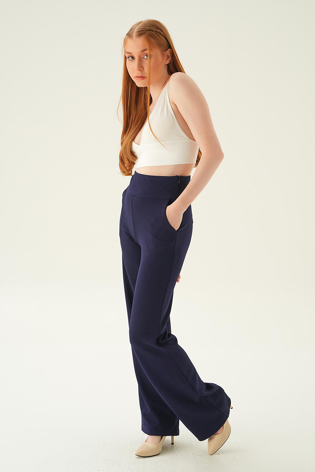 Laci Yüksek Bel Cepli Palazzo Pantolon 4056A - 2