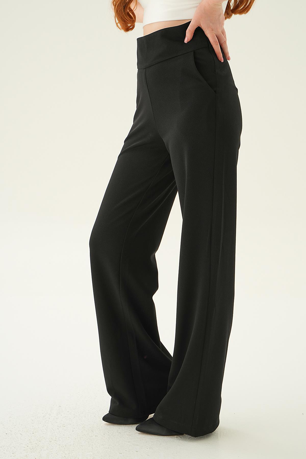 Siyah Yüksek Bel Cepli Palazzo Pantolon 4056A - 4