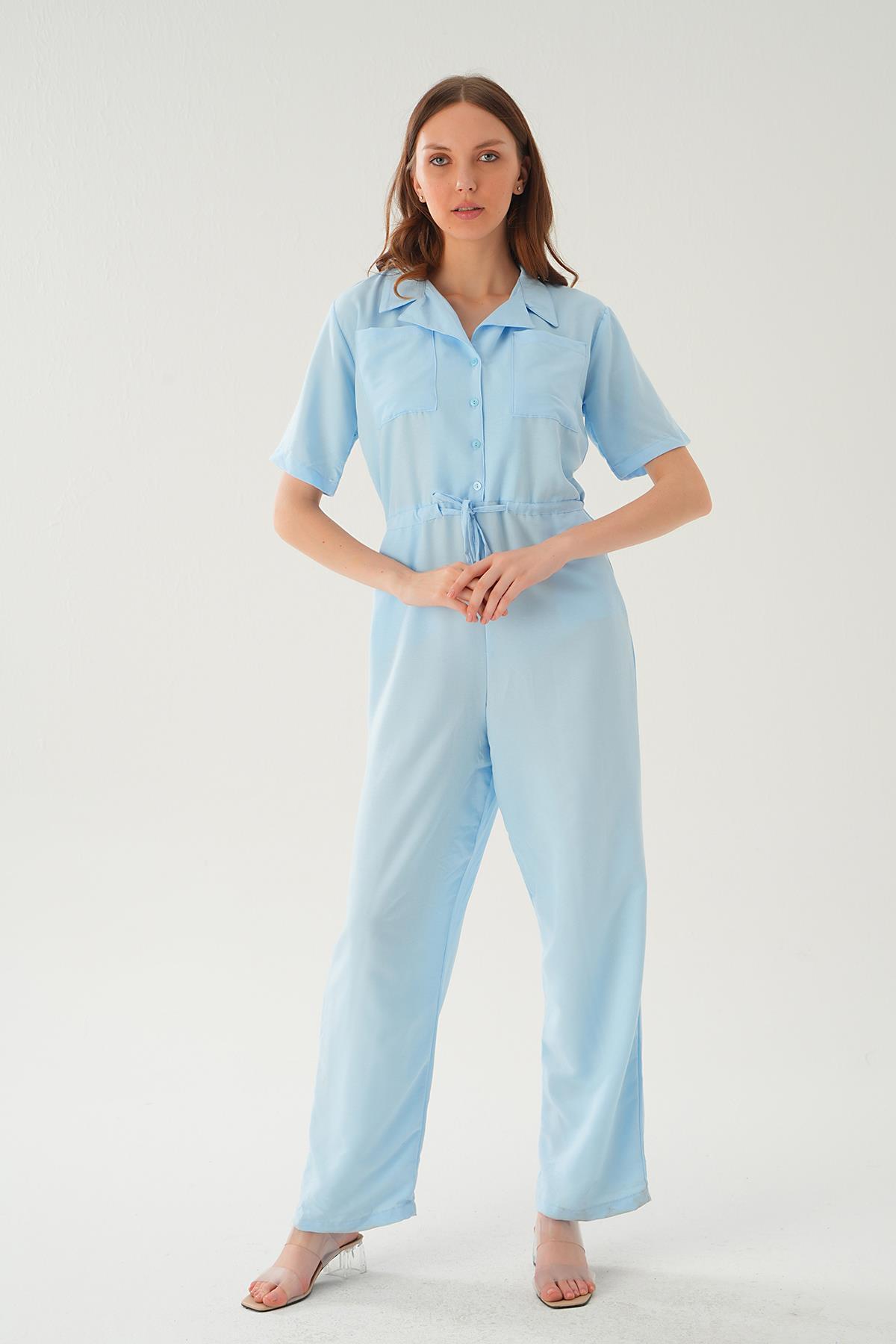 Açık Mavi Kendinden Kemerli Tulum 4057 