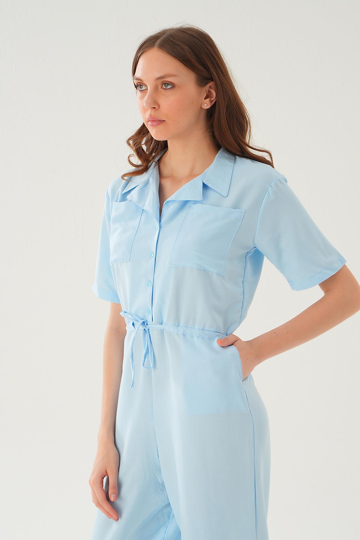 Açık Mavi Kendinden Kemerli Tulum 4057 - 3