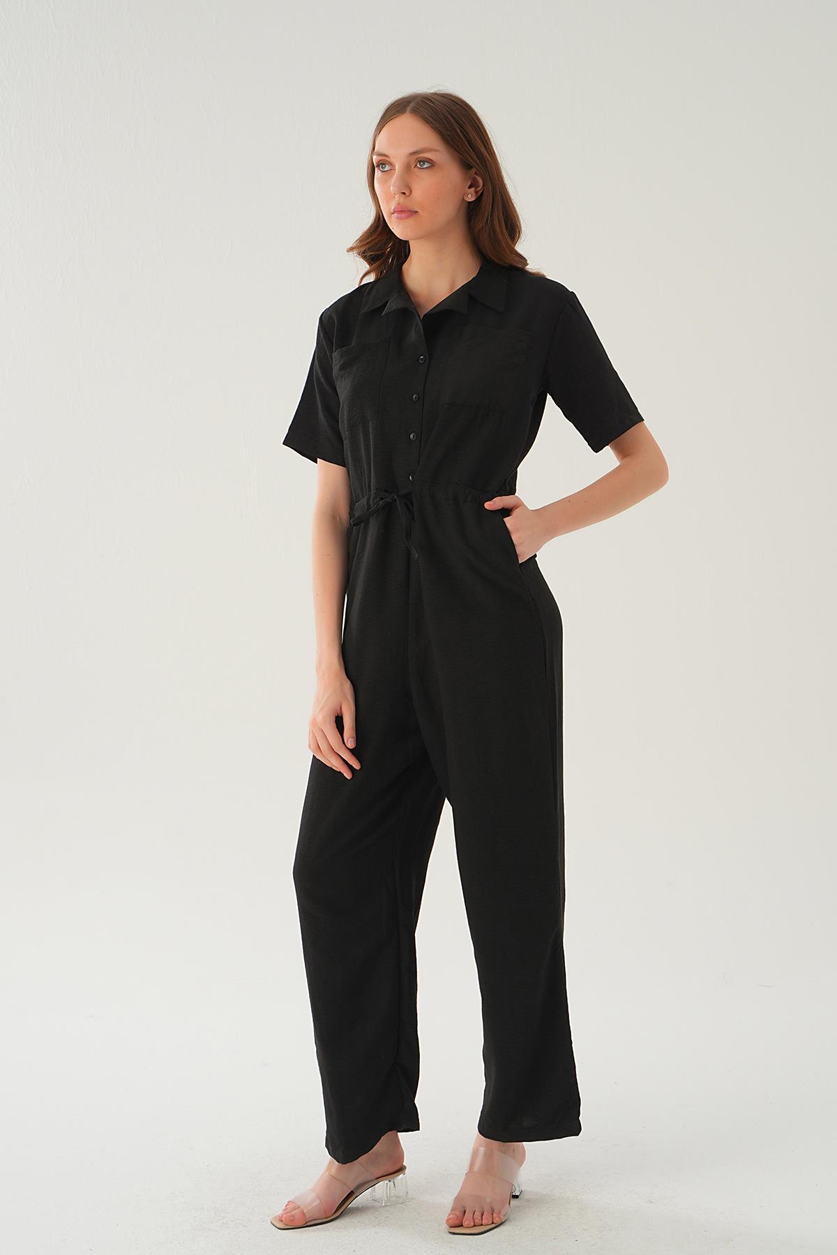 4057 Kendinden Kemerli Tulum Siyah - 2