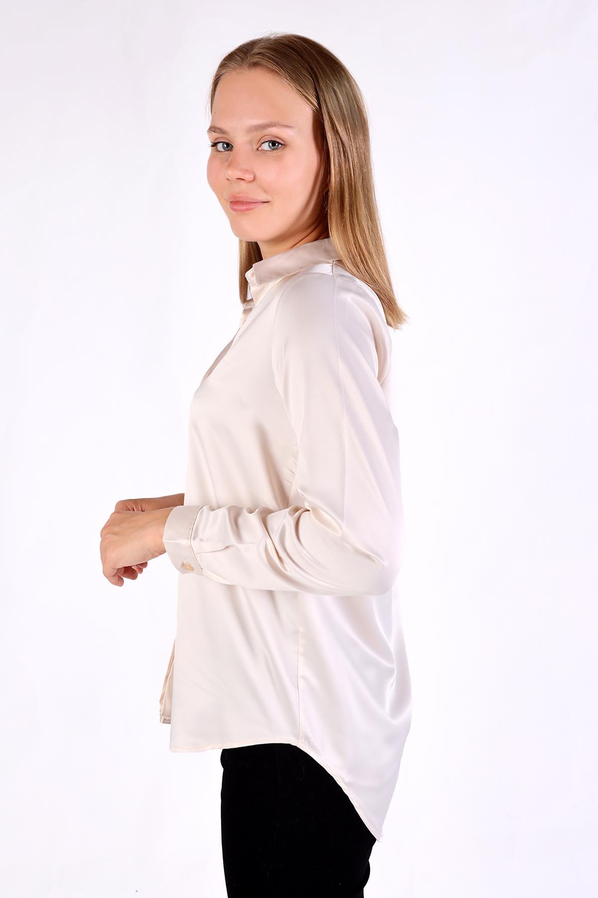 4057A Gizli Düğme Detay Gömlek Bej - 3