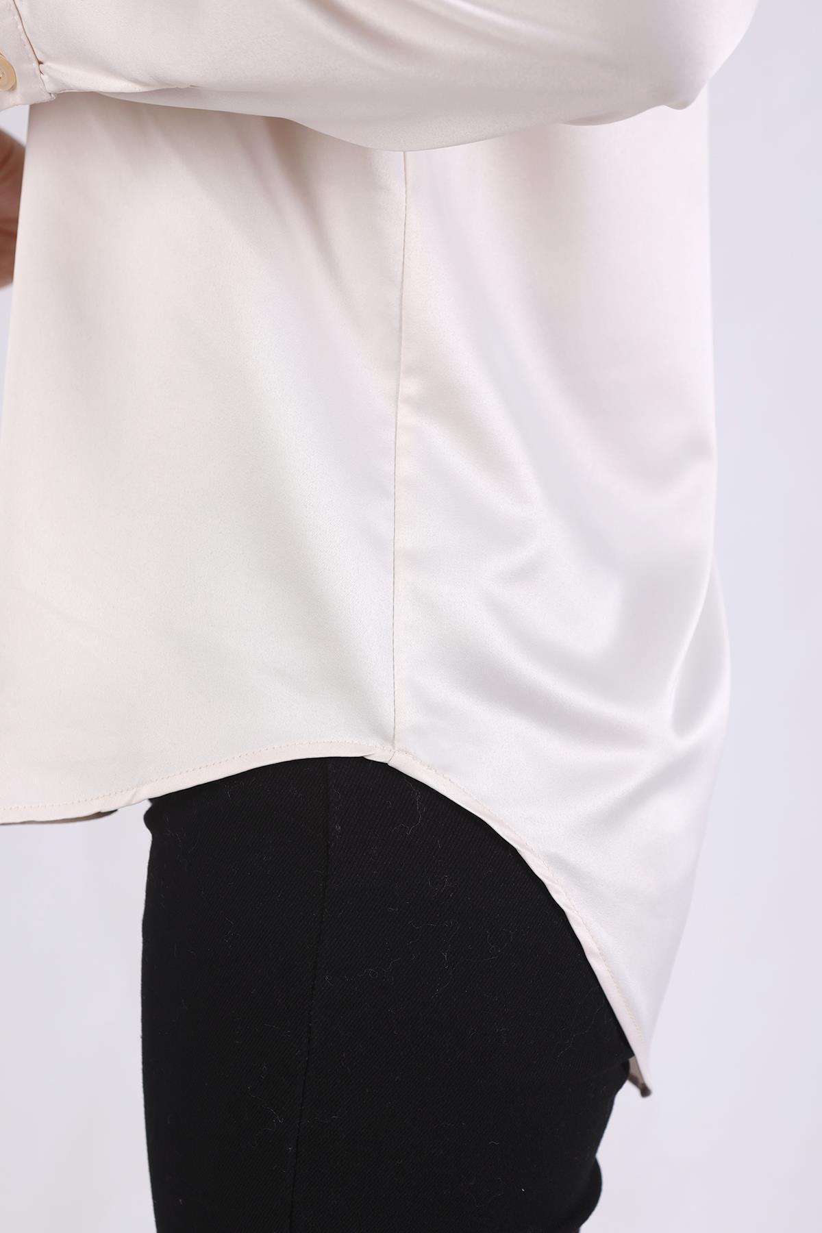 4057A Gizli Düğme Detay Gömlek Bej - 7