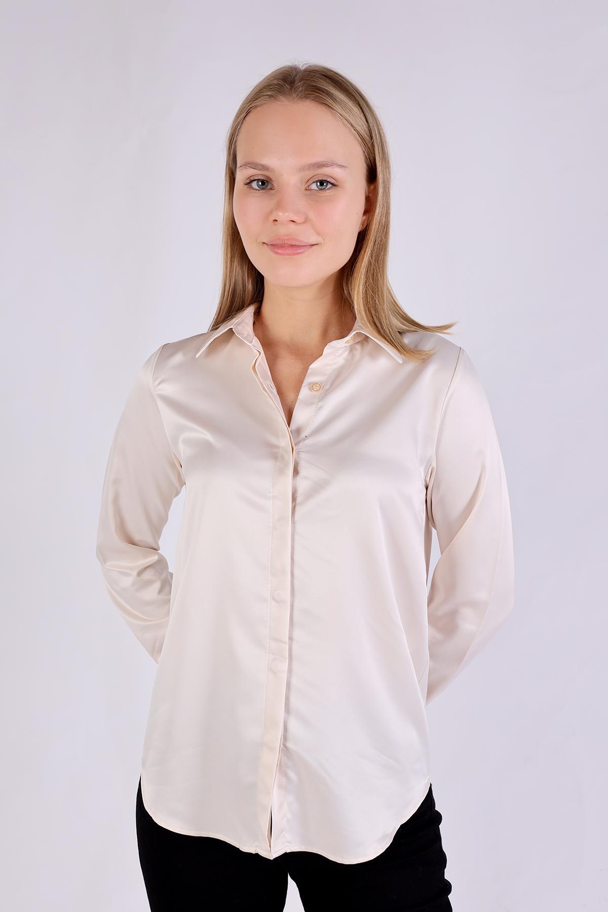 4057A Gizli Düğme Detay Gömlek Bej - 2