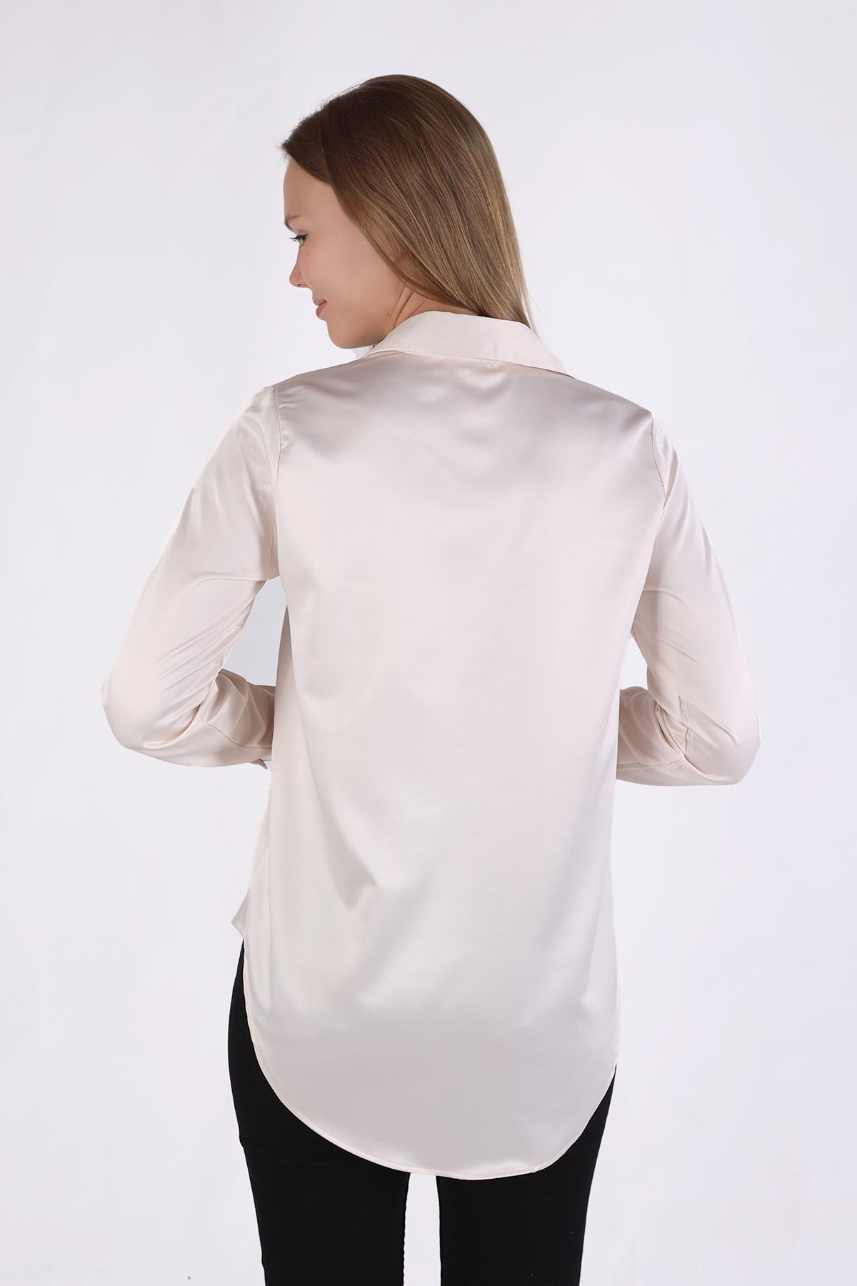 Bej Gizli Düğme Detay Gömlek 4057A - 5