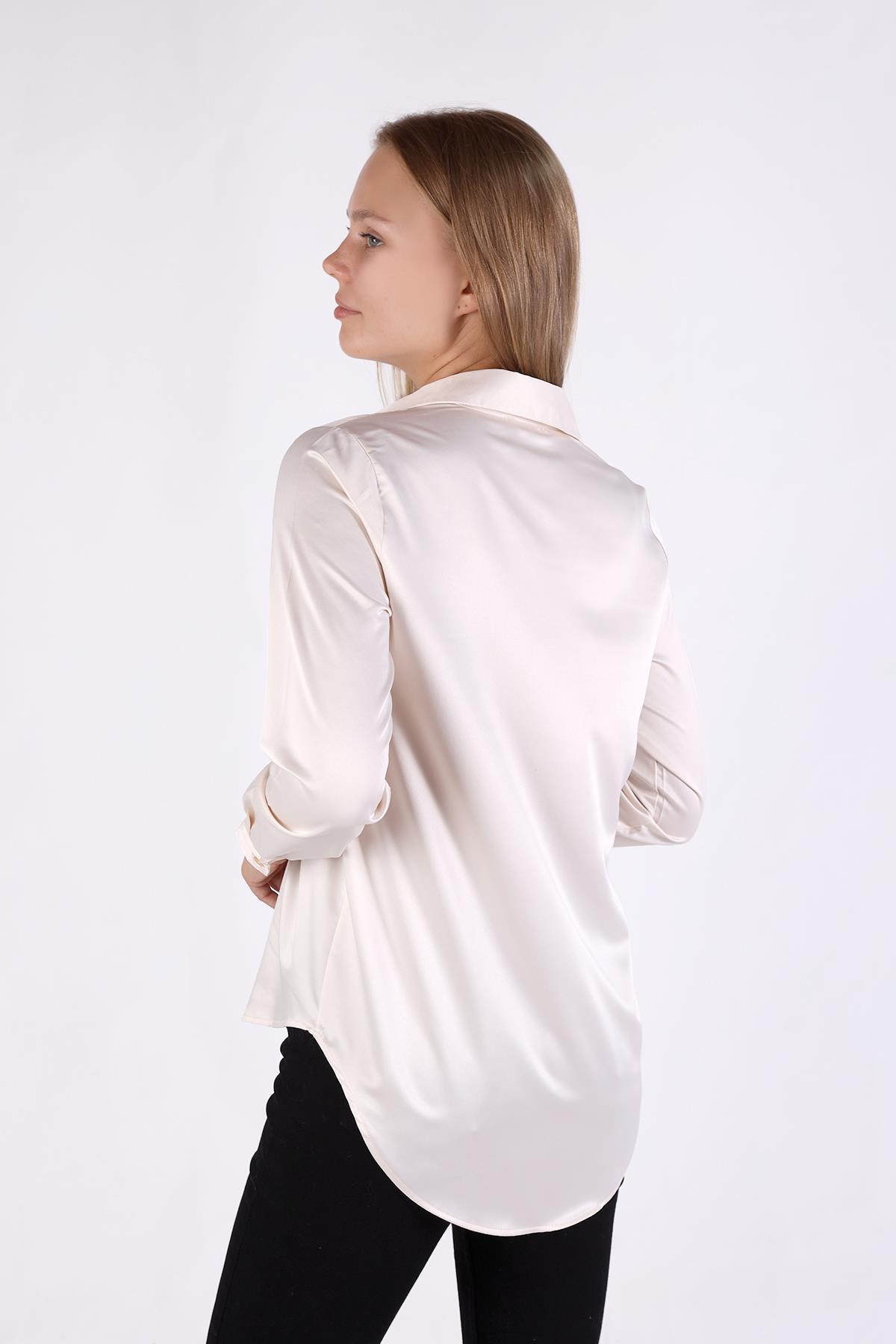 Bej Gizli Düğme Detay Gömlek 4057A - 8