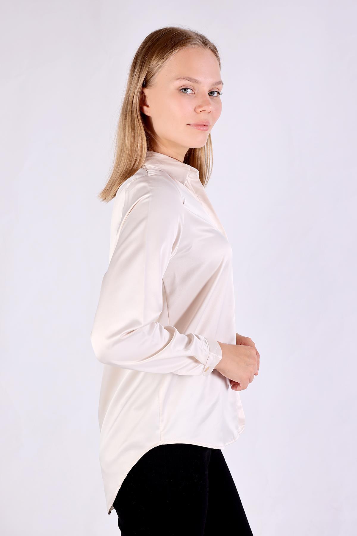 Bej Gizli Düğme Detay Gömlek 4057A - 9