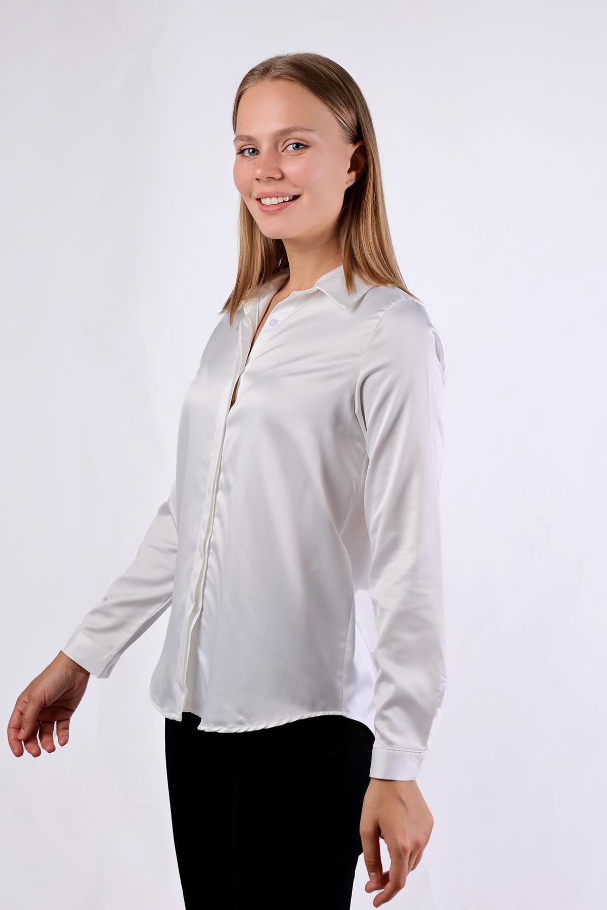 4057A Gizli Düğme Detay Gömlek Beyaz - 9
