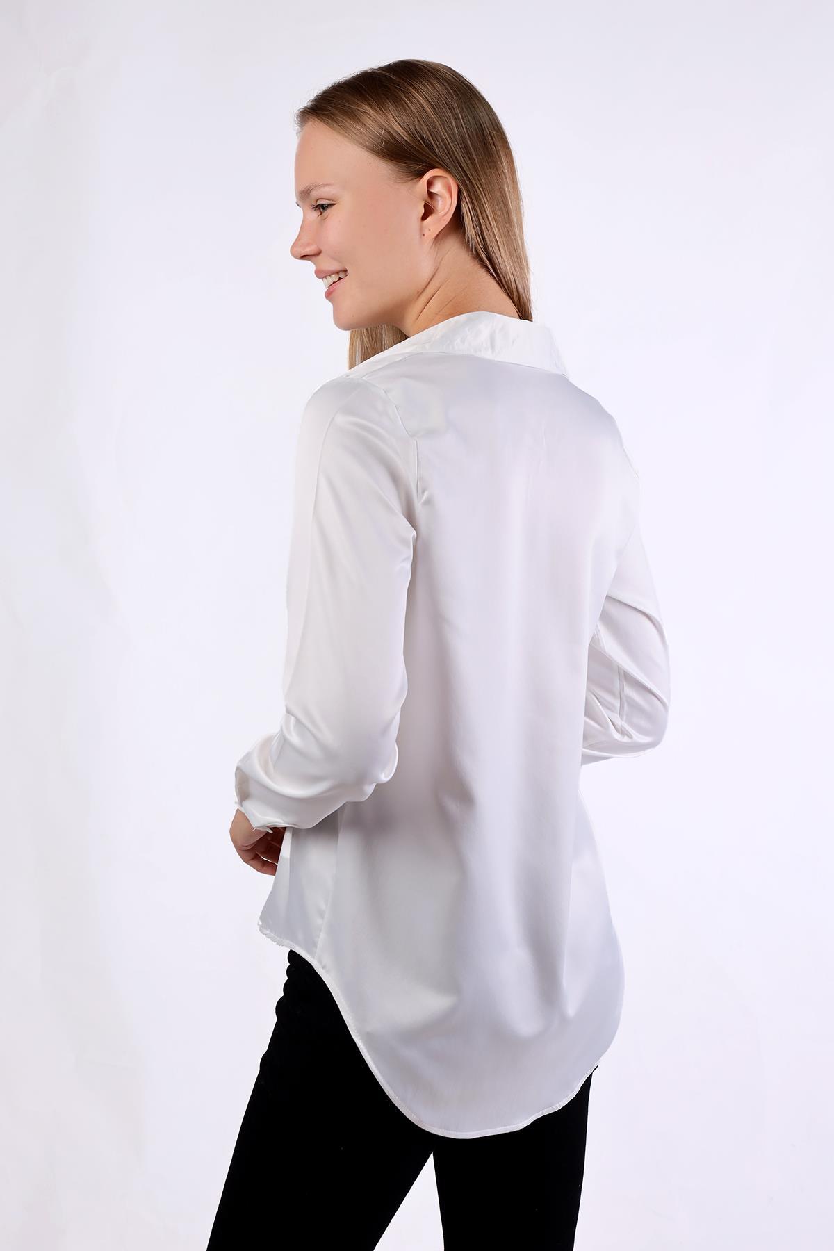 4057A Gizli Düğme Detay Gömlek Beyaz - 5