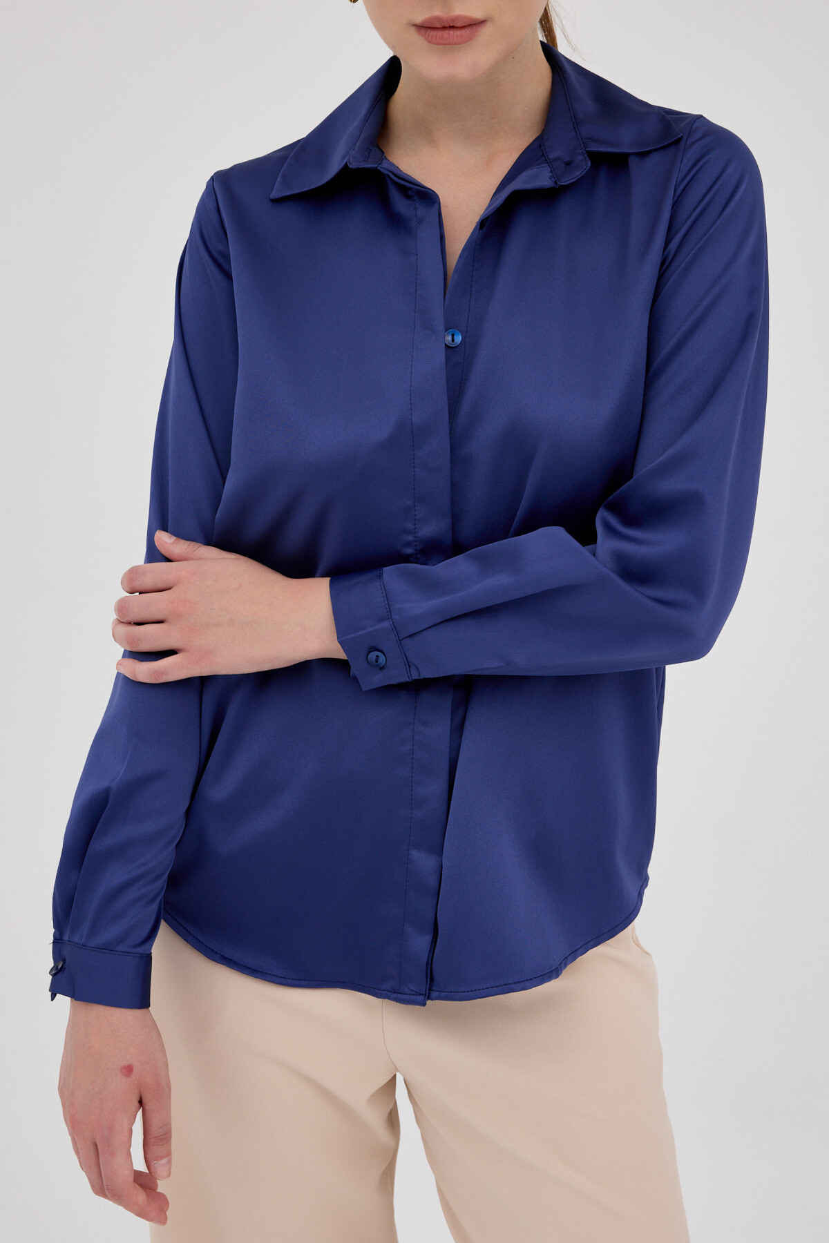 Laci Gizli Düğmeli Saten Kadın Gömlek 4057A - 4