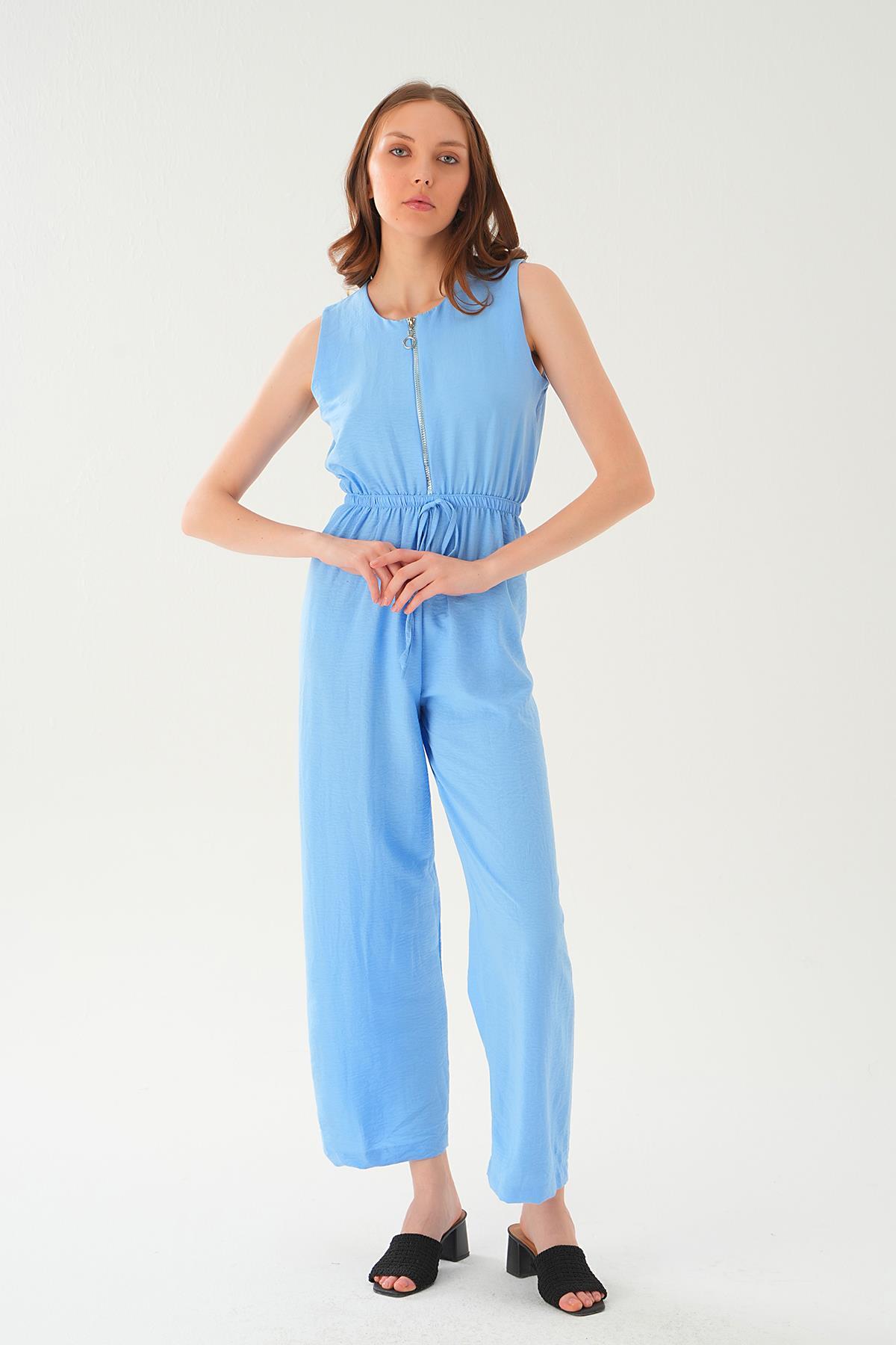 Bebe Mavi Fermuar Detay Kemerli Tulum 4058 