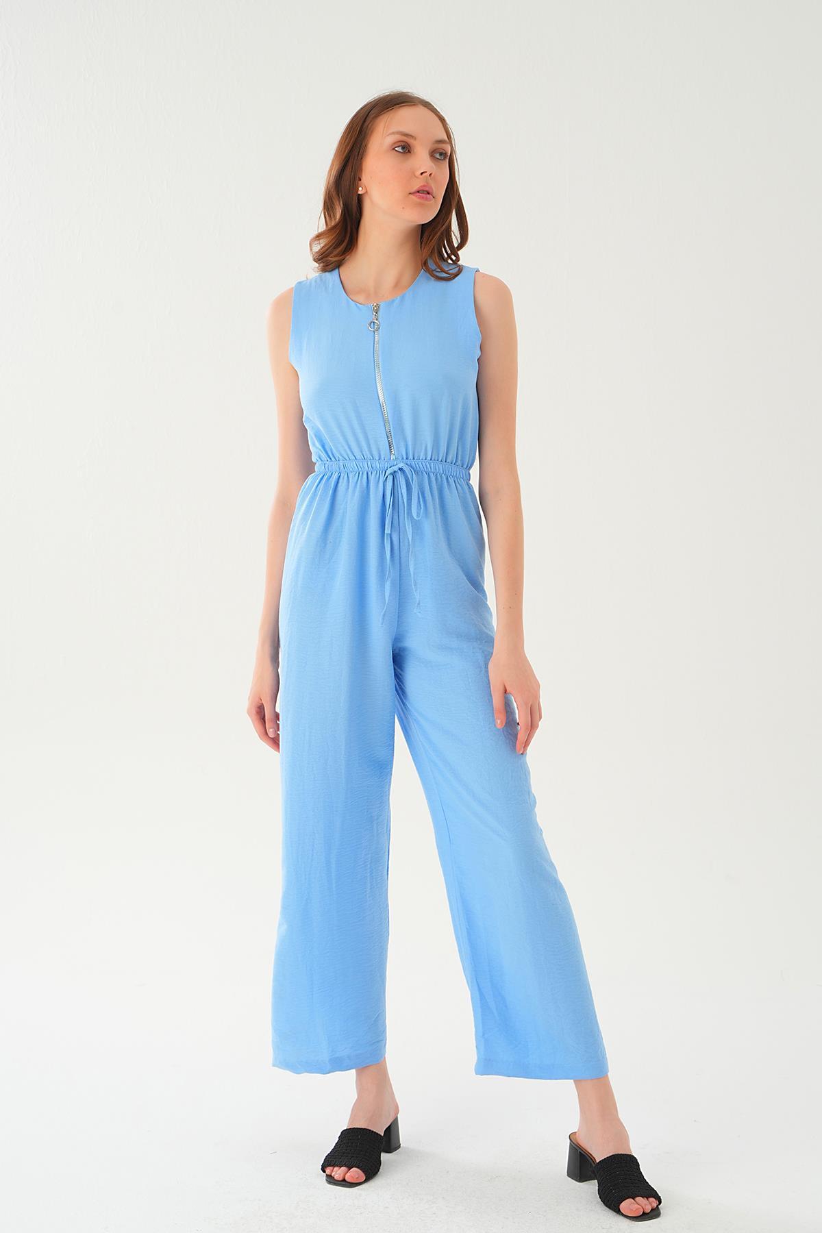 Bebe Mavi Fermuar Detay Kemerli Tulum 4058 - 2