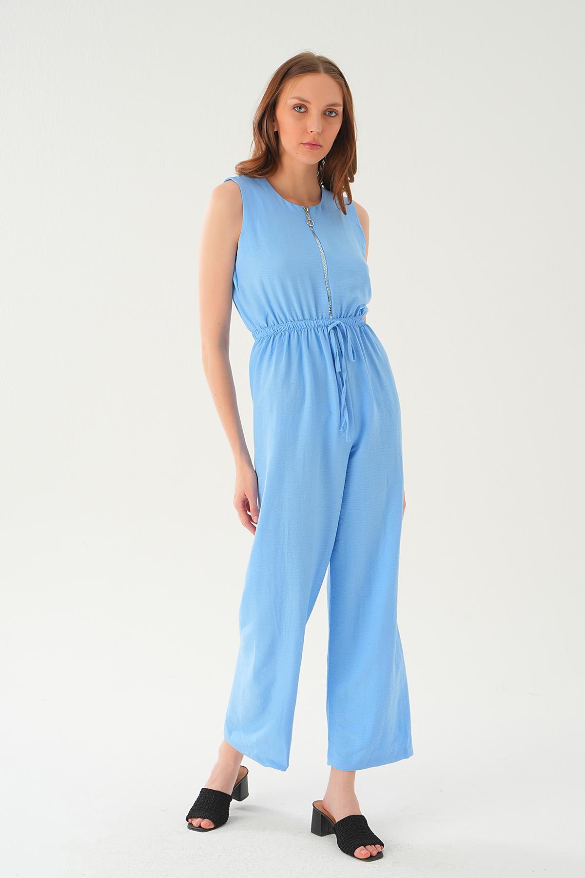 Bebe Mavi Fermuar Detay Kemerli Tulum 4058 - 3