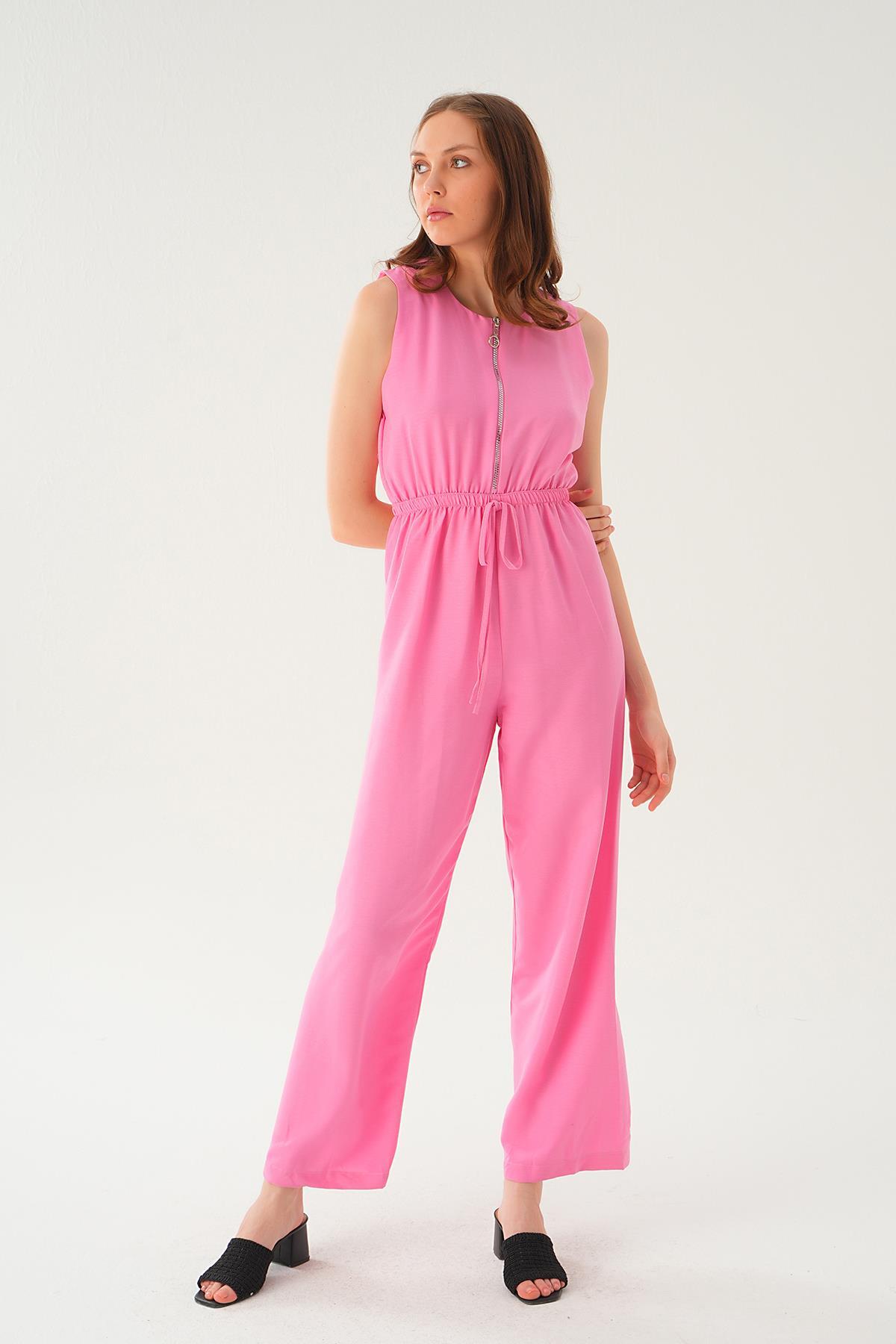 Pembe Fermuar Detay Kemerli Tulum 4058 - 4