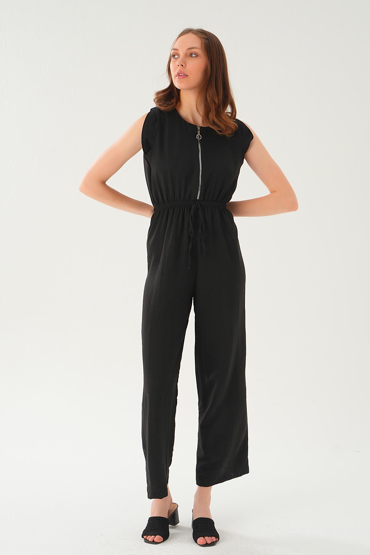 Siyah Fermuar Detay Kemerli Tulum 4058 - 3