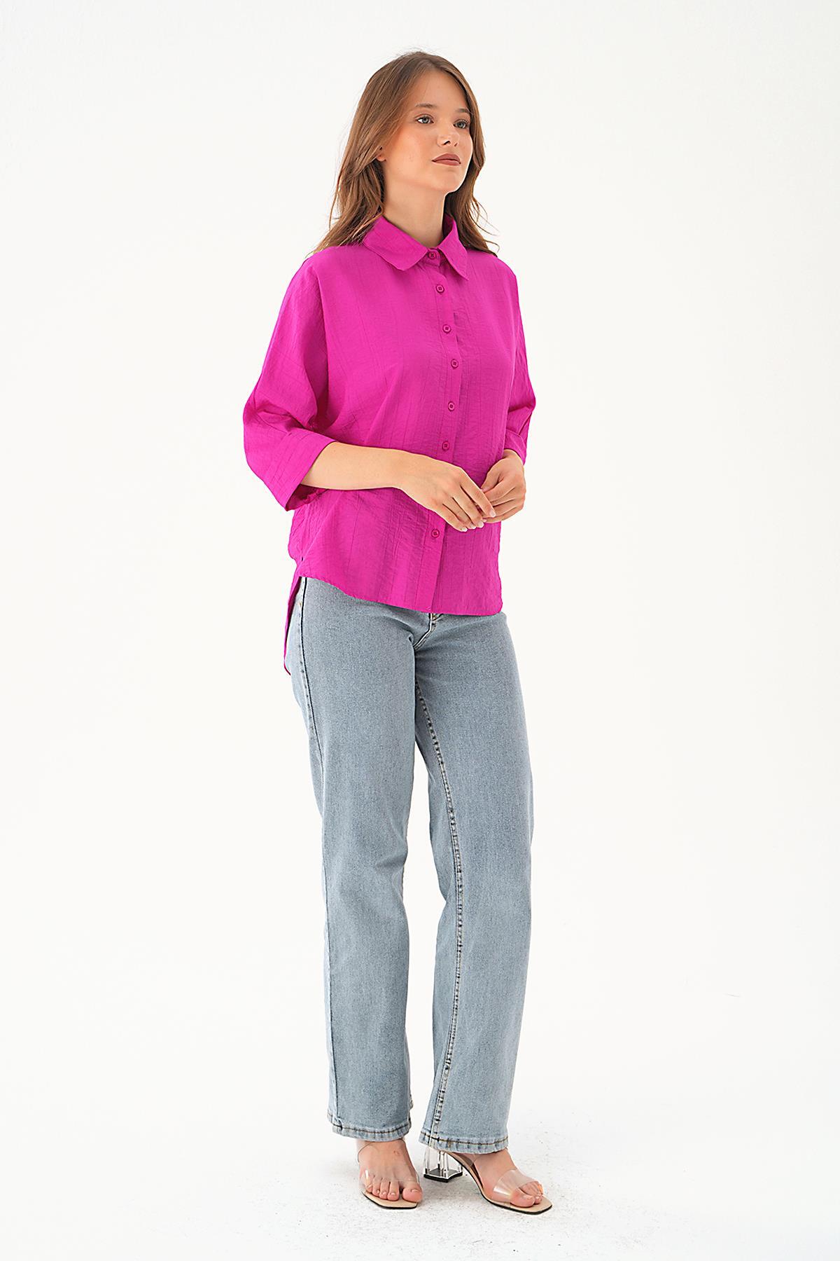 Fuşya Fakir Kol Gömlek 4058A - 1