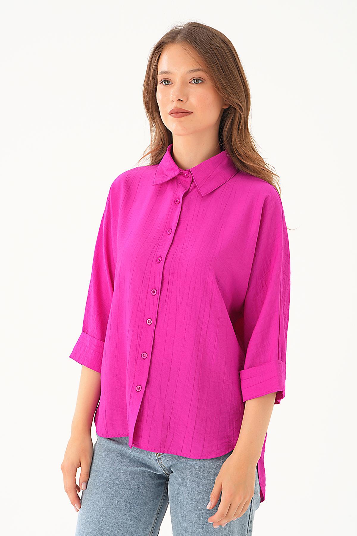 Fuşya Fakir Kol Gömlek 4058A - 2