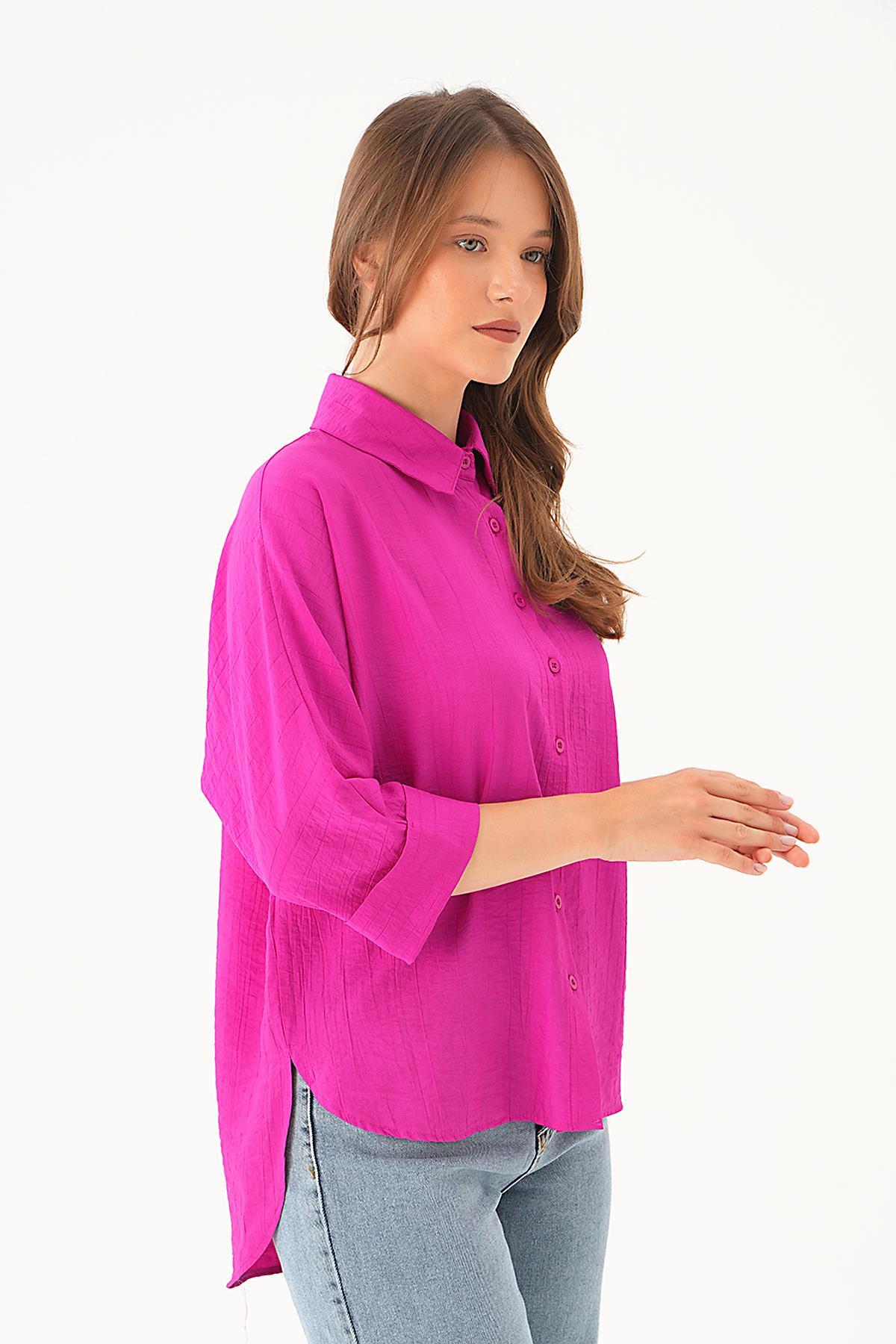 Fuşya Fakir Kol Gömlek 4058A - 4