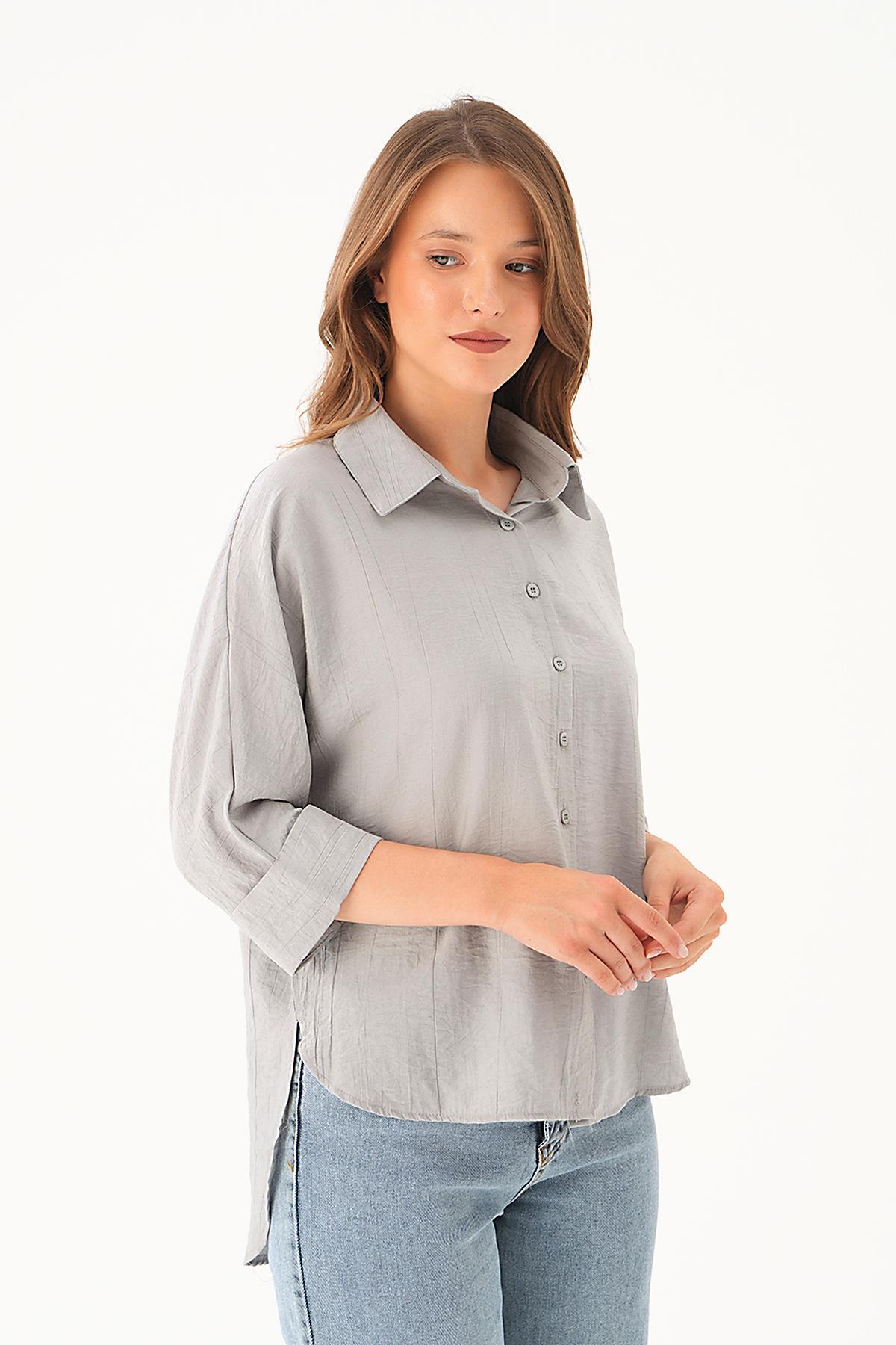 Gri Fakir Kol Gömlek 4058A - 2