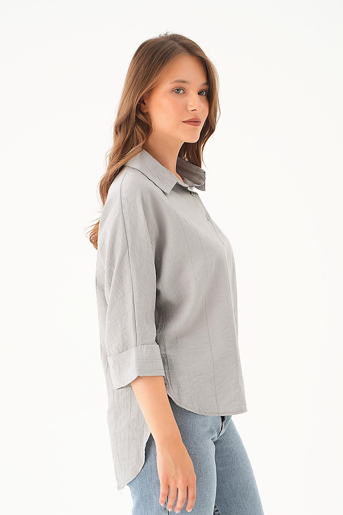 Gri Fakir Kol Gömlek 4058A - 4