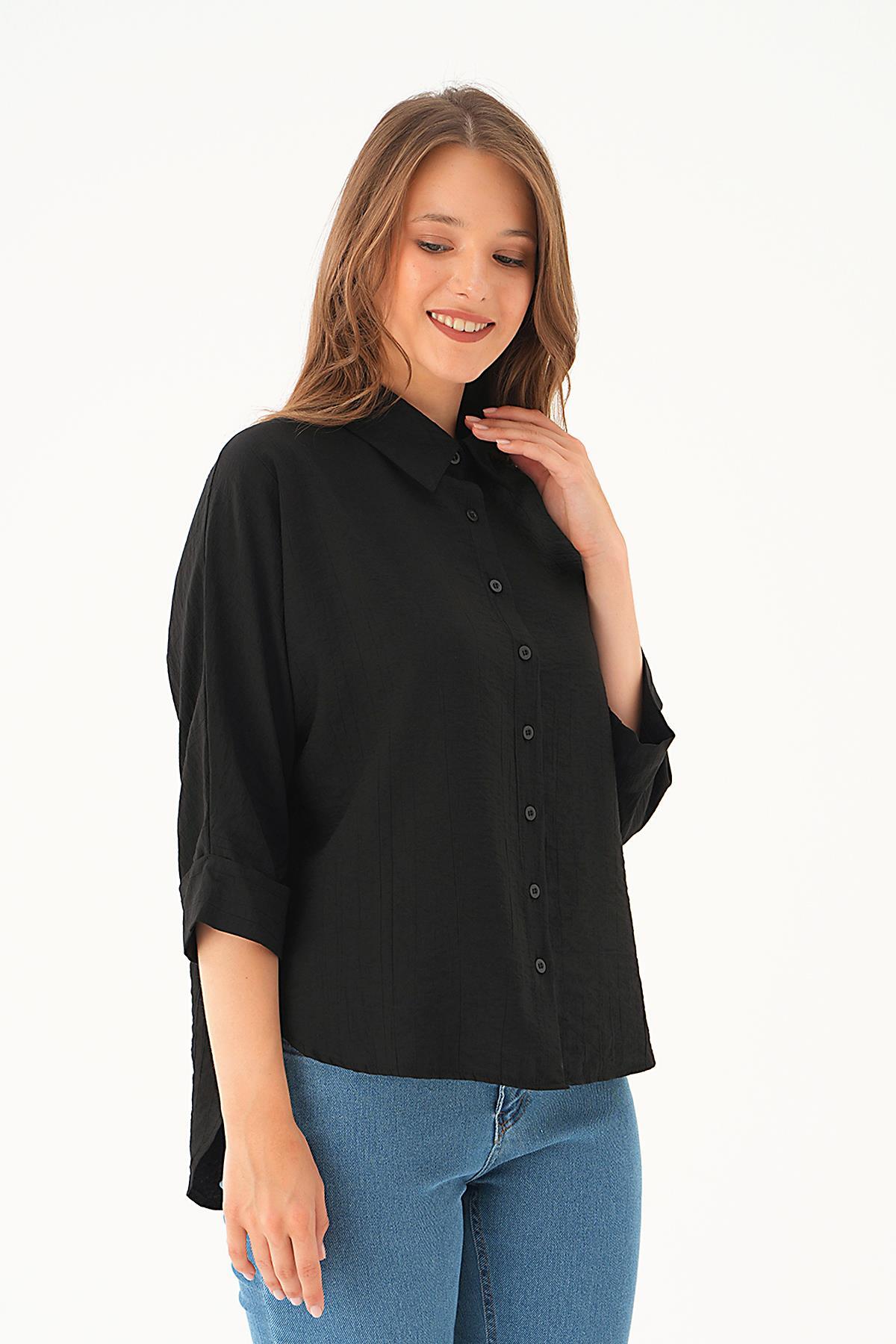 Siyah Fakir Kol Gömlek 4058A - 2