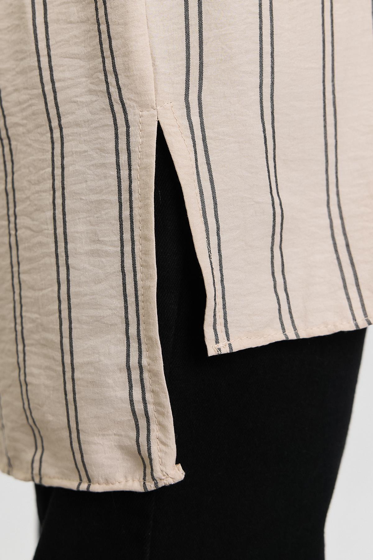 Bej Çizgili Tek Cepli Tunik 4068A - 8