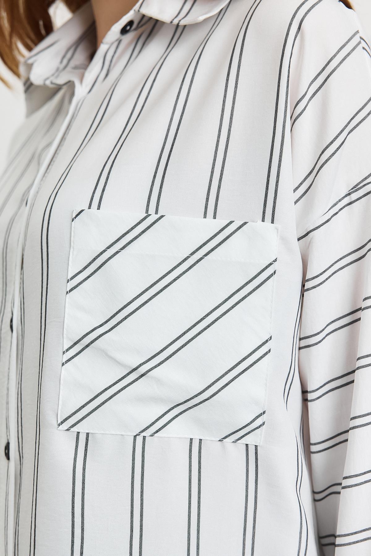 Ekru Çizgili Tek Cepli Tunik 4068A - 4