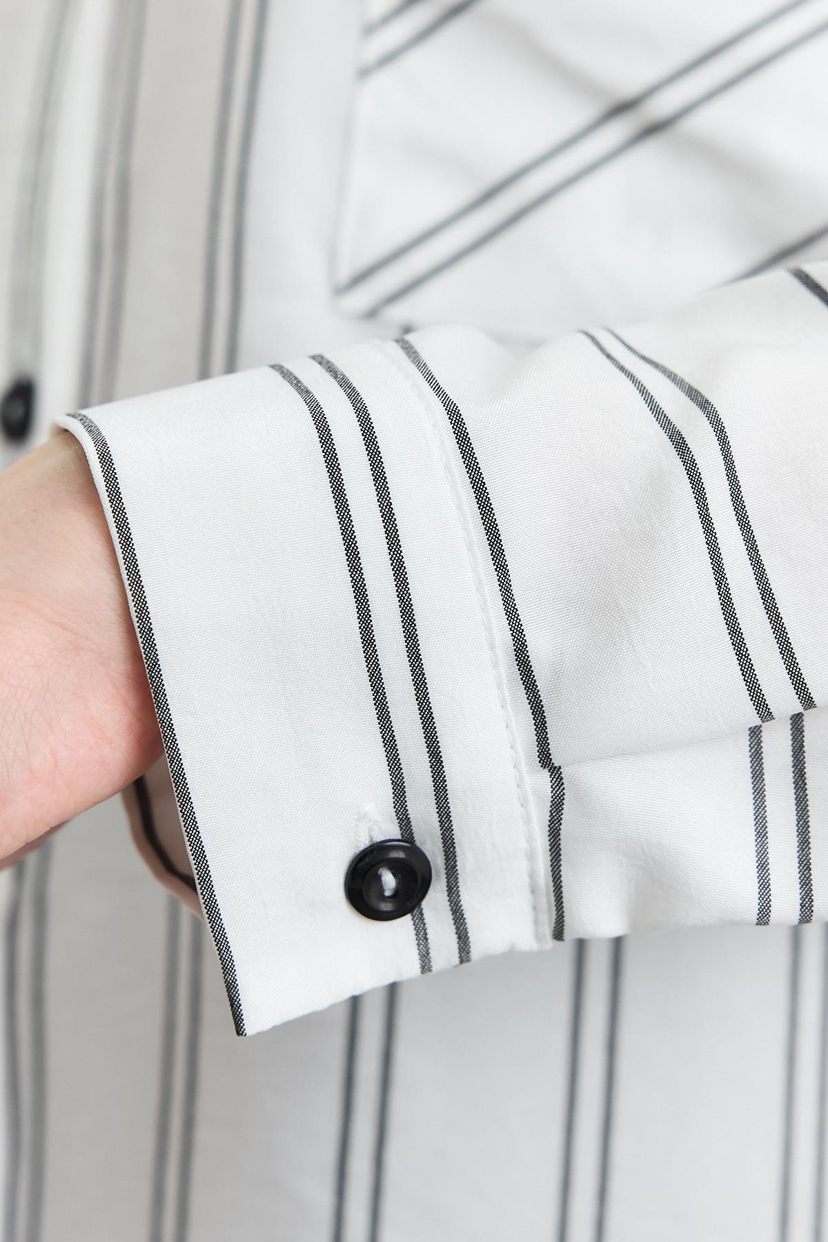 Ekru Çizgili Tek Cepli Tunik 4068A - 6