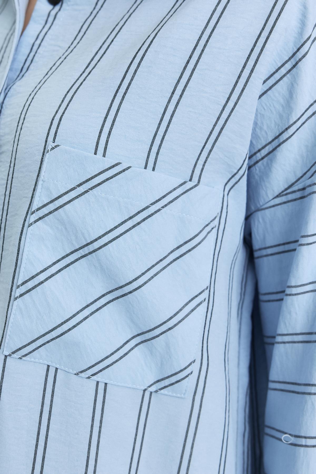 4068A Çizgili Tek Cepli Tunik Mavi - RAYS