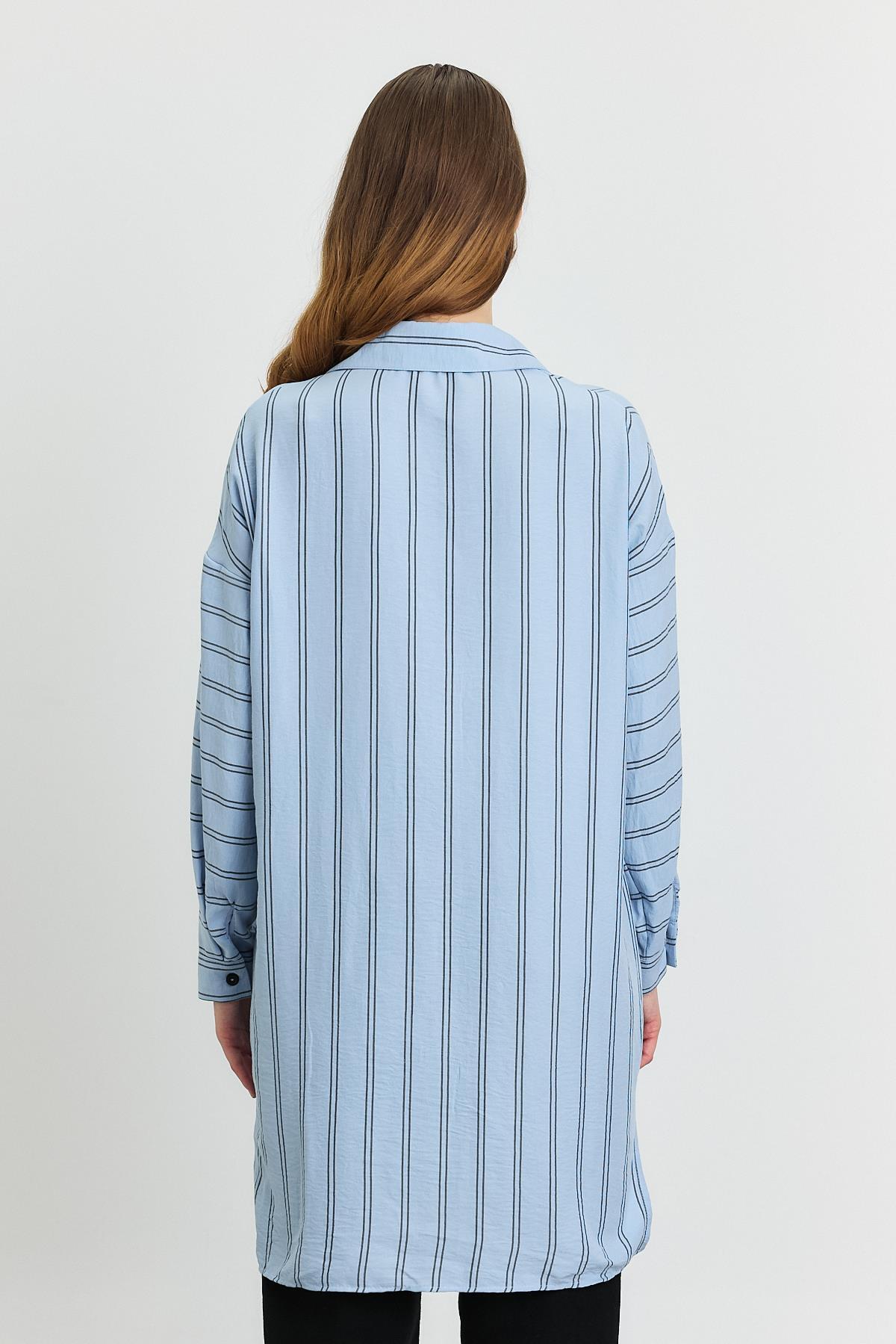 Mavi Çizgili Tek Cepli Tunik 4068A - 5