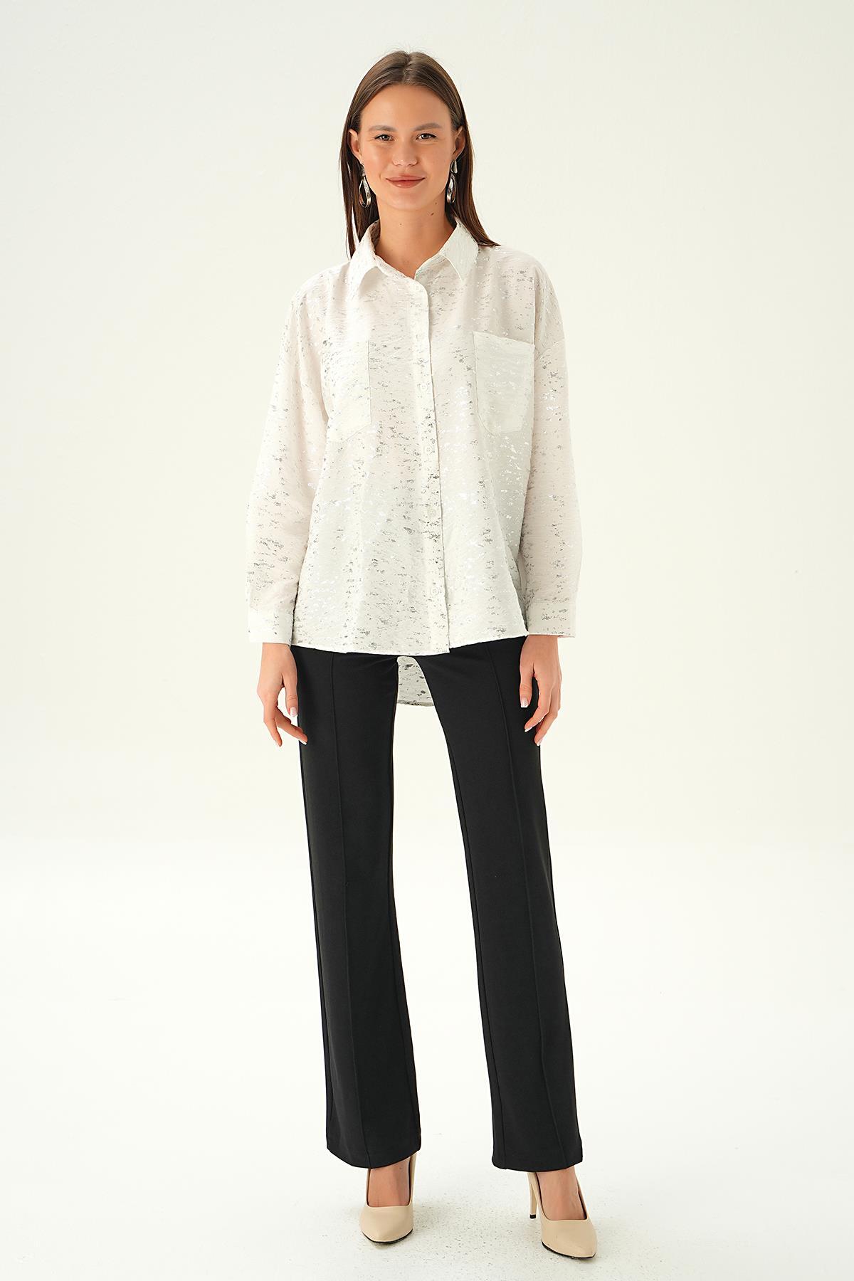 4069 Varak Detay Gömlek Beyaz - 6